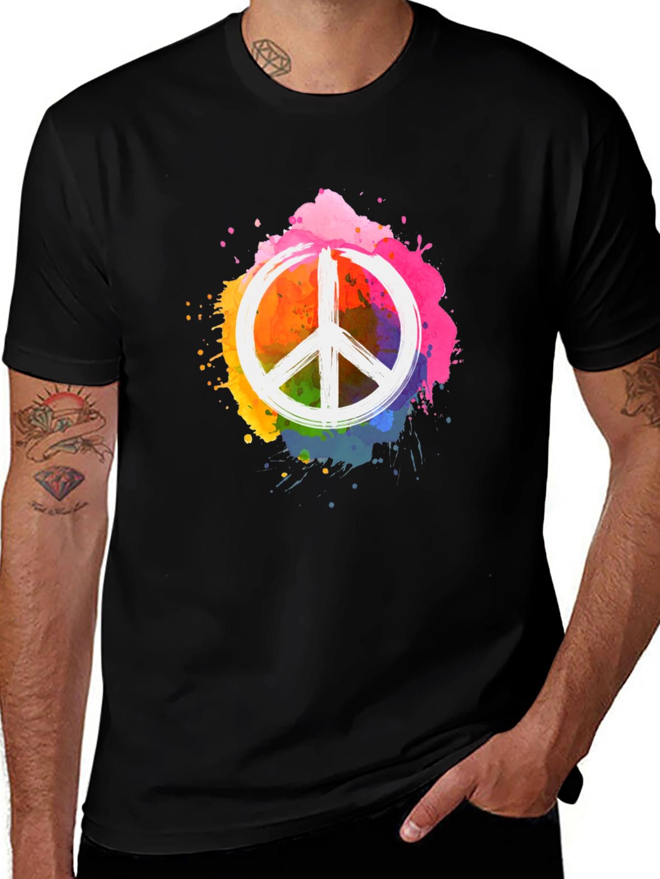 Variant 5 of Peace Sign Rainbow Splatter Black T-Shirt