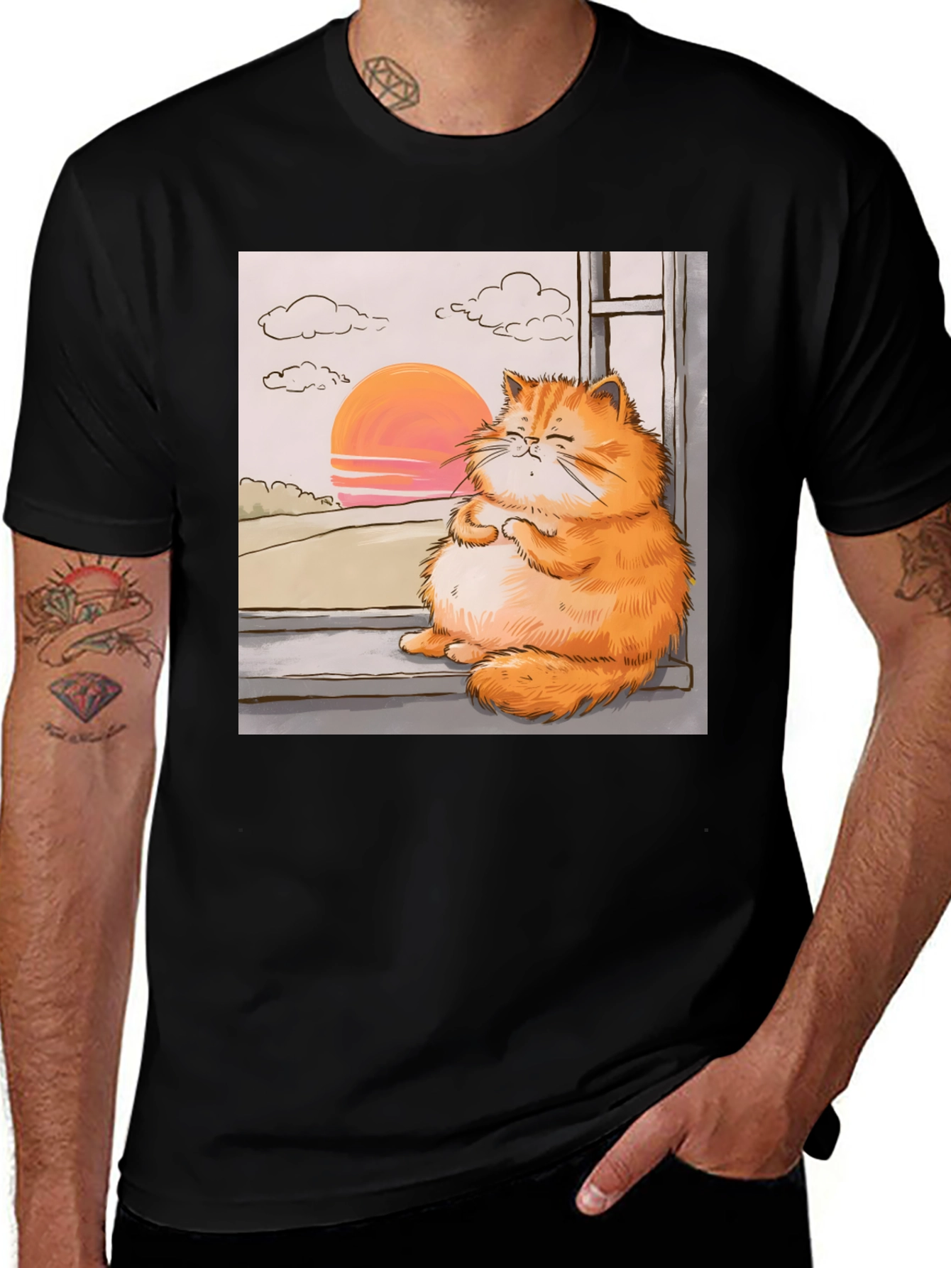 Variant 23 of Relaxed Cat T-Shirt - Sunset Window View