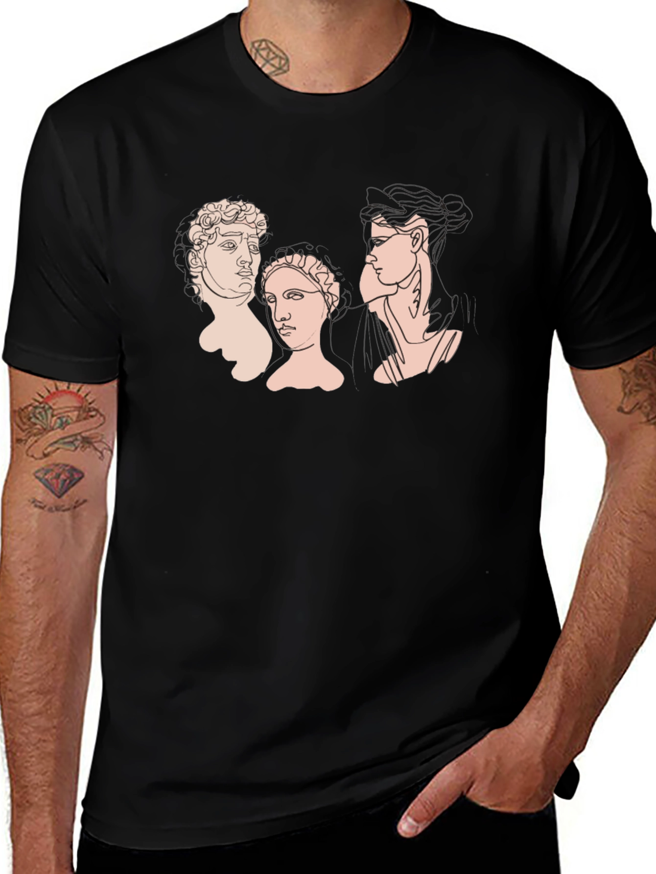 Variant 8 of Classical Statue Graphic Black T-Shirt