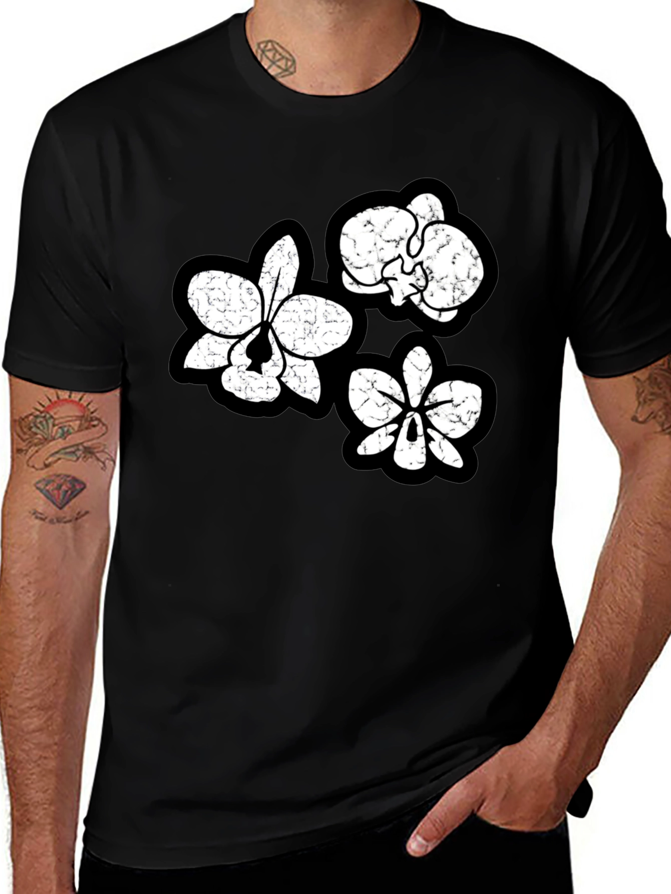 Variant 13 of Orchid Graphic Print Black T-Shirt