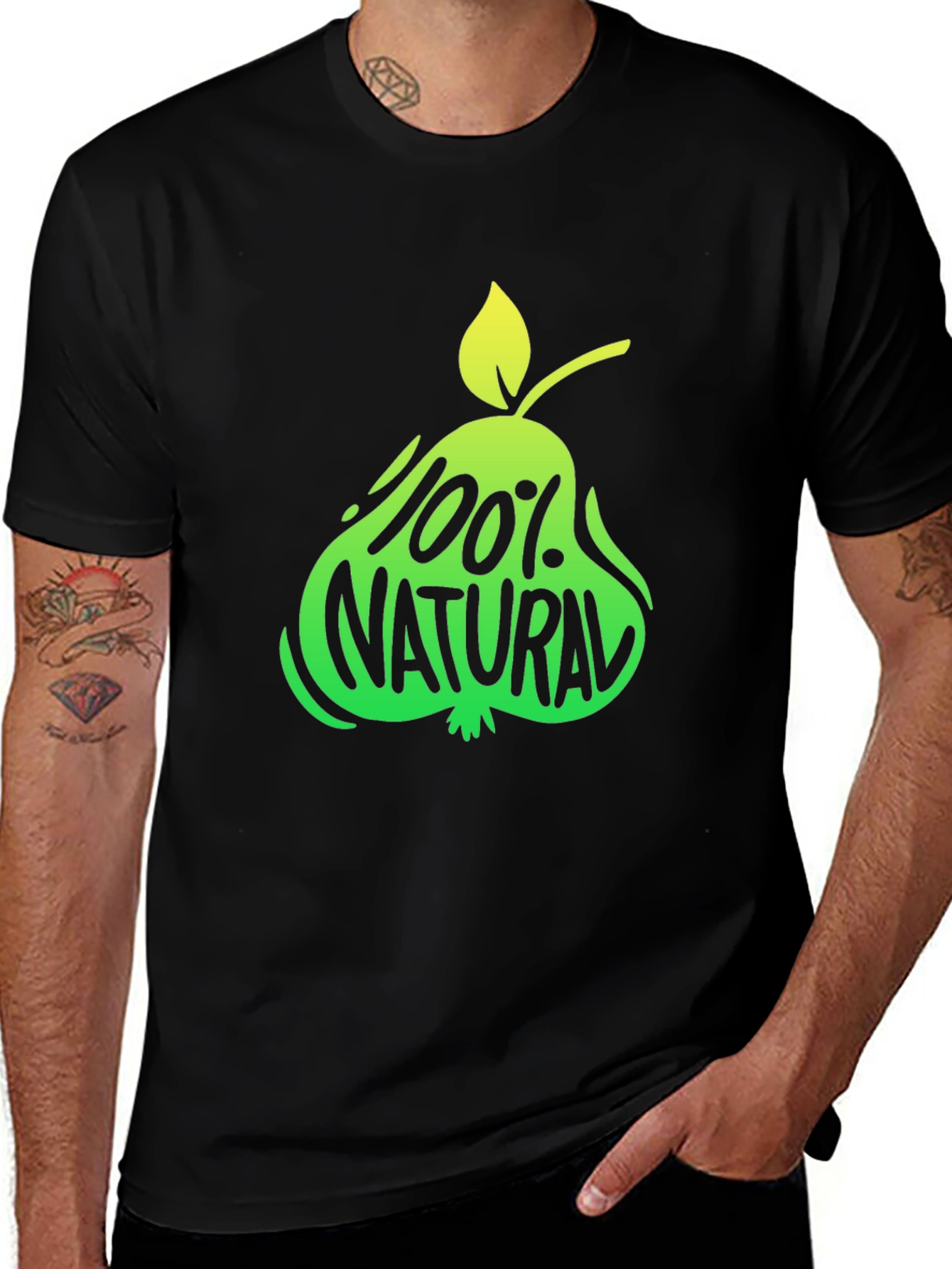 Variant 11 of 100% Natural Pear Graphic Print Black T-Shirt