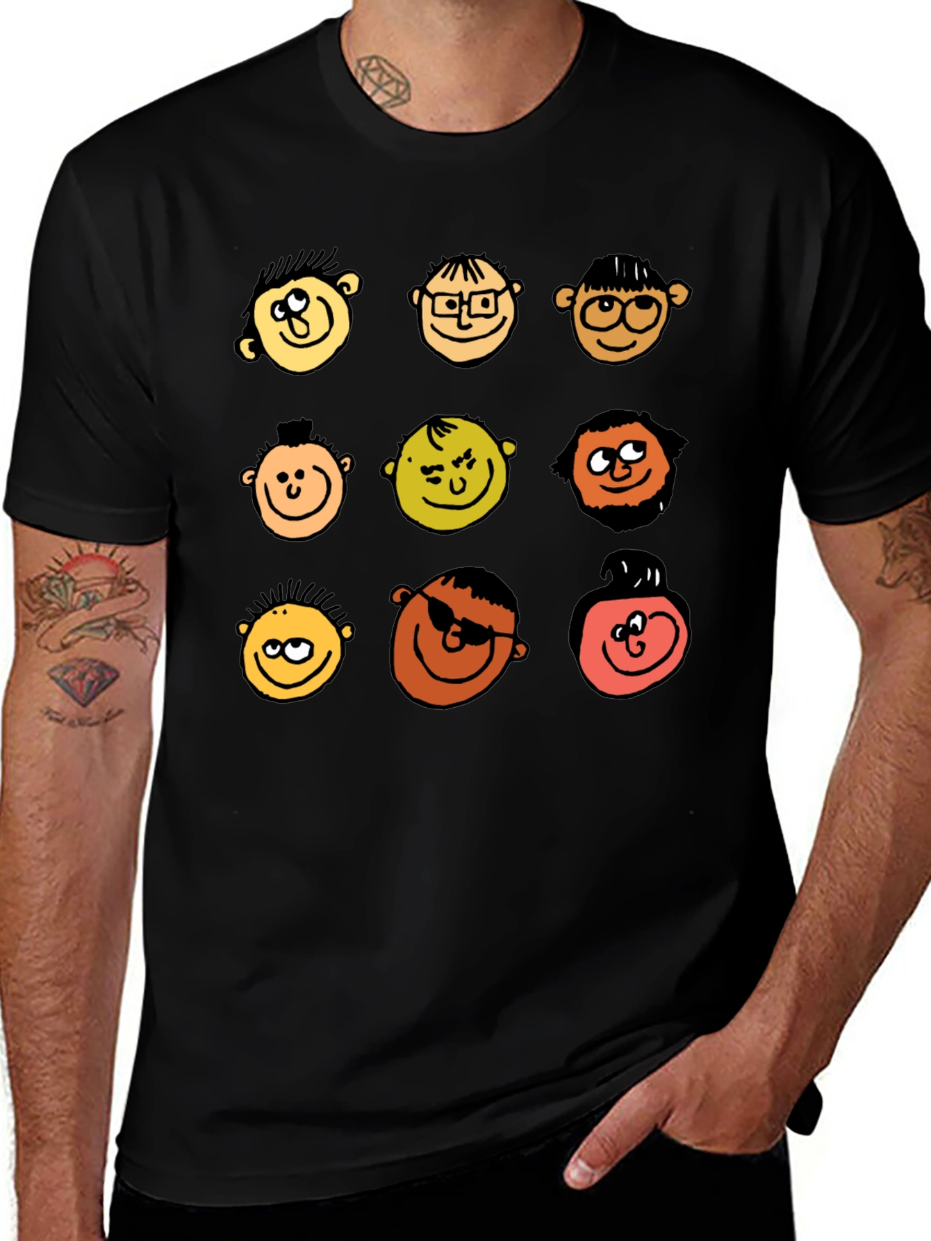 Cartoon Faces Graphic T-Shirt
