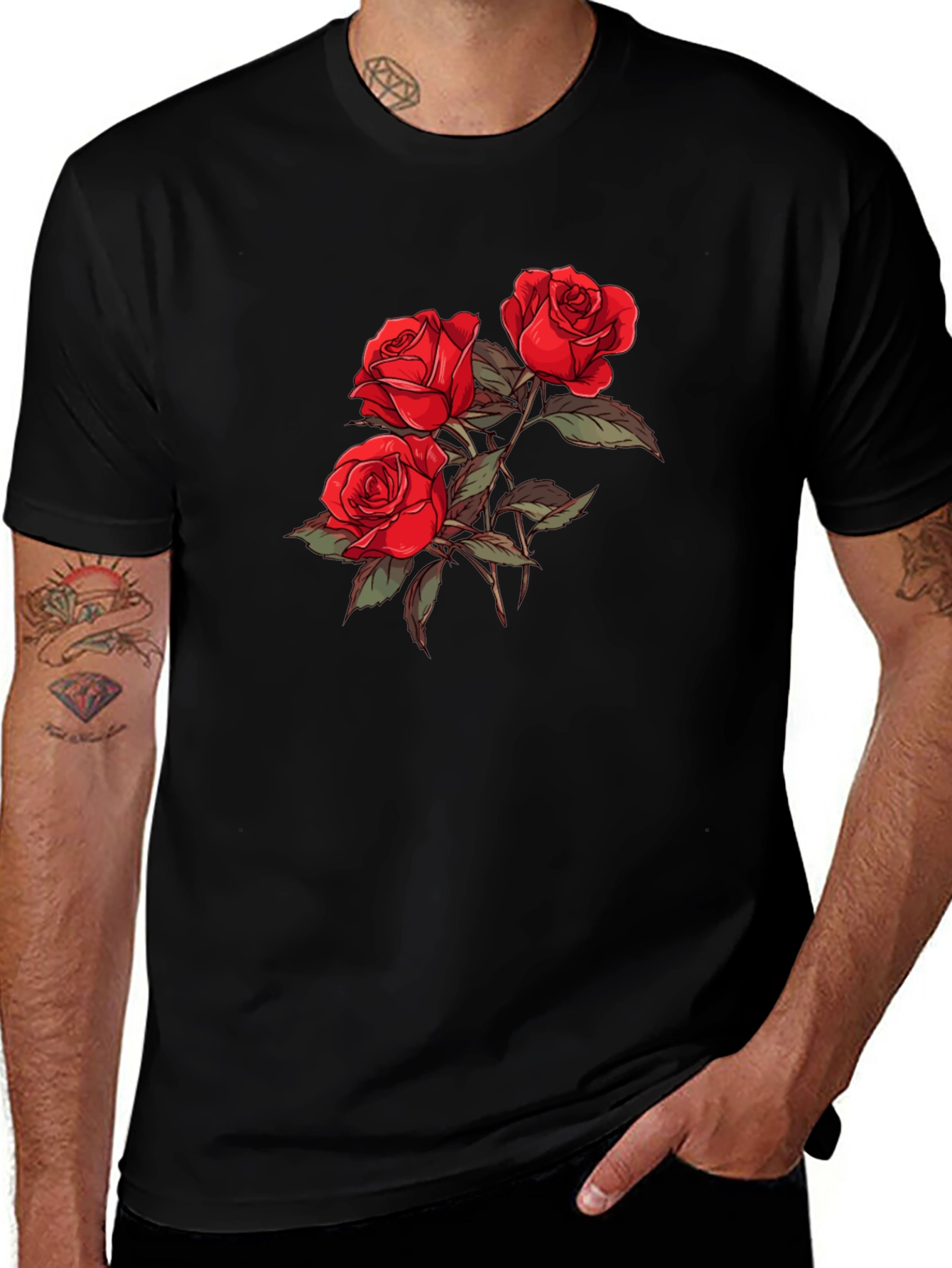 Variant 14 of Red Rose Graphic Black T-Shirt