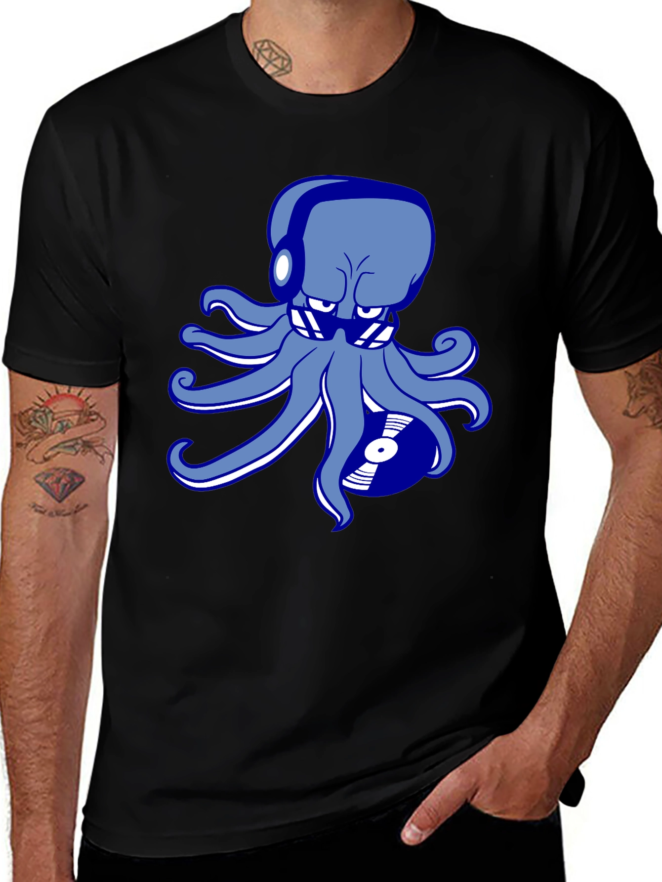 Variant 6 of DJ Octopus Graphic T-Shirt - Black