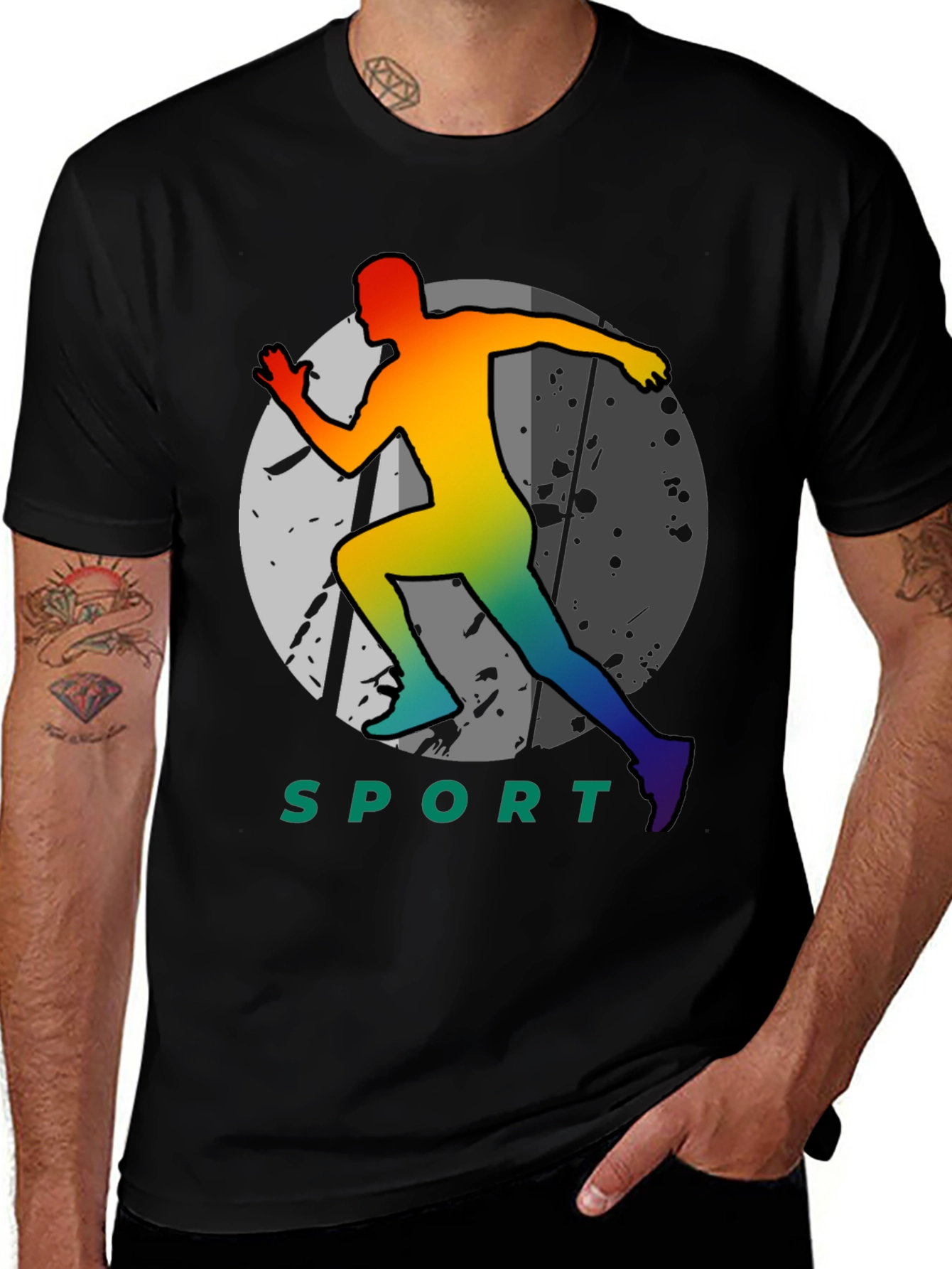 Variant 8 of Sport Runner Graphic Tee - Black Cotton
