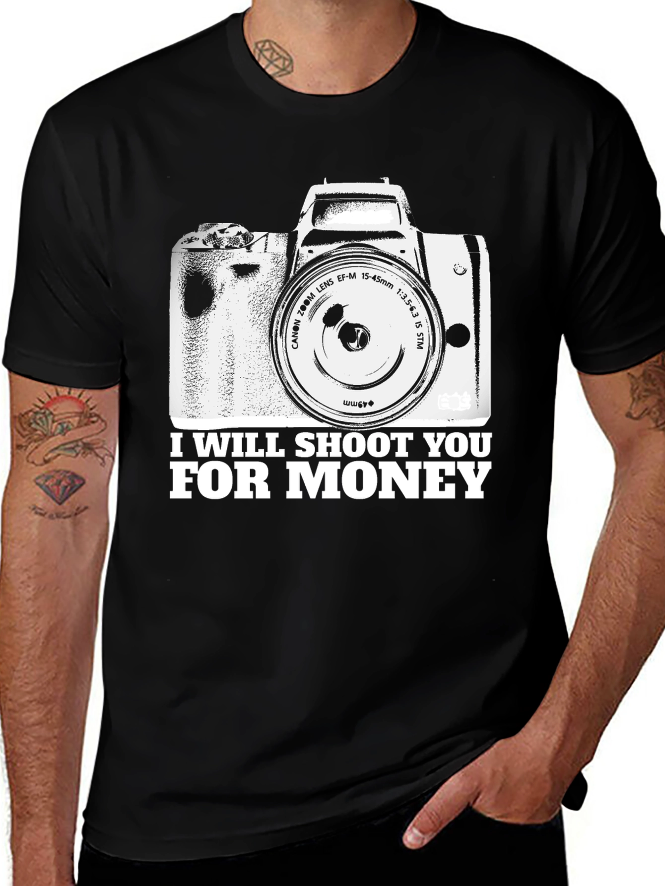 Variant 22 of I Will Shoot You for Money T-Shirt Camera Graphic Tee