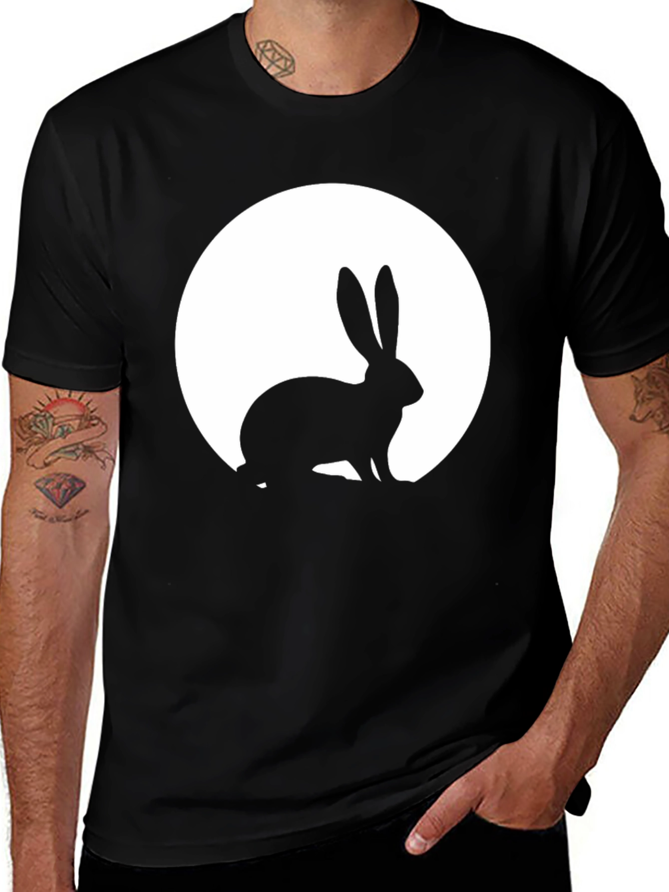 Variant 28 of Rabbit Moon Graphic Tee - Black