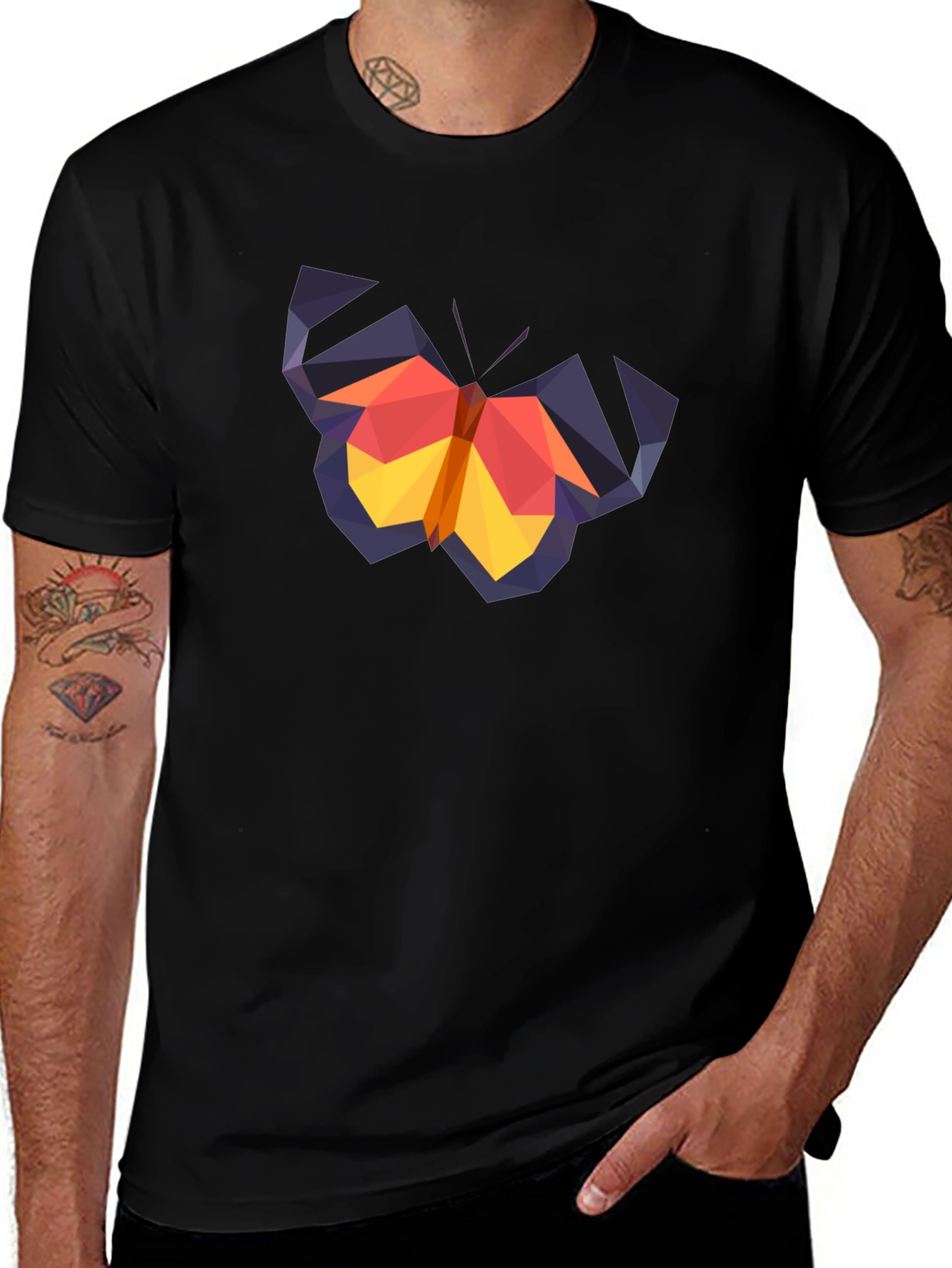 Variant 15 of Geometric Butterfly Graphic Tee - Black Cotton