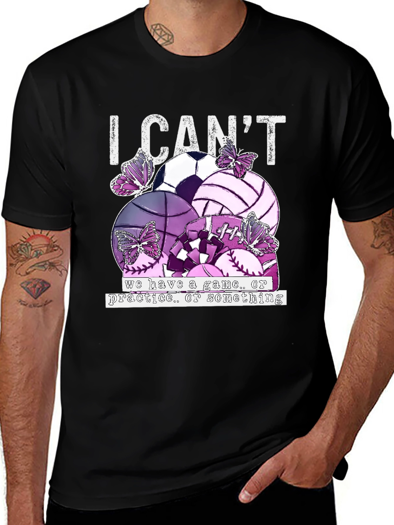 Variant 21 of I Can't - Sports Balls & Butterflies Graphic Tee