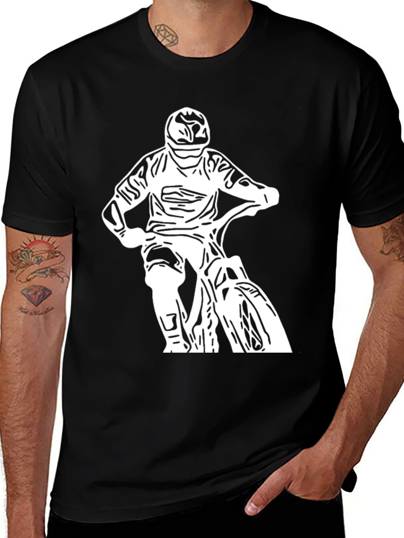 Variant 22 of Black T-Shirt - White Biker Design