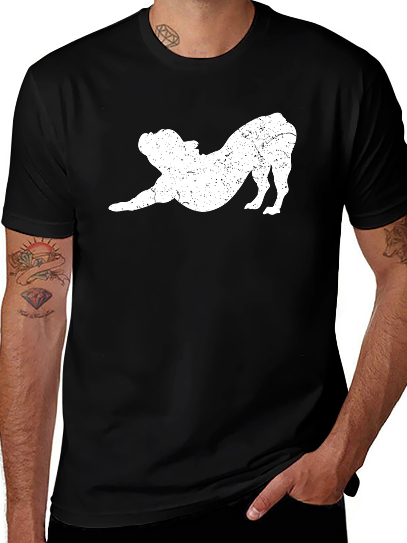 Variant 2 of Bulldog Yoga Pose T-Shirt - Black