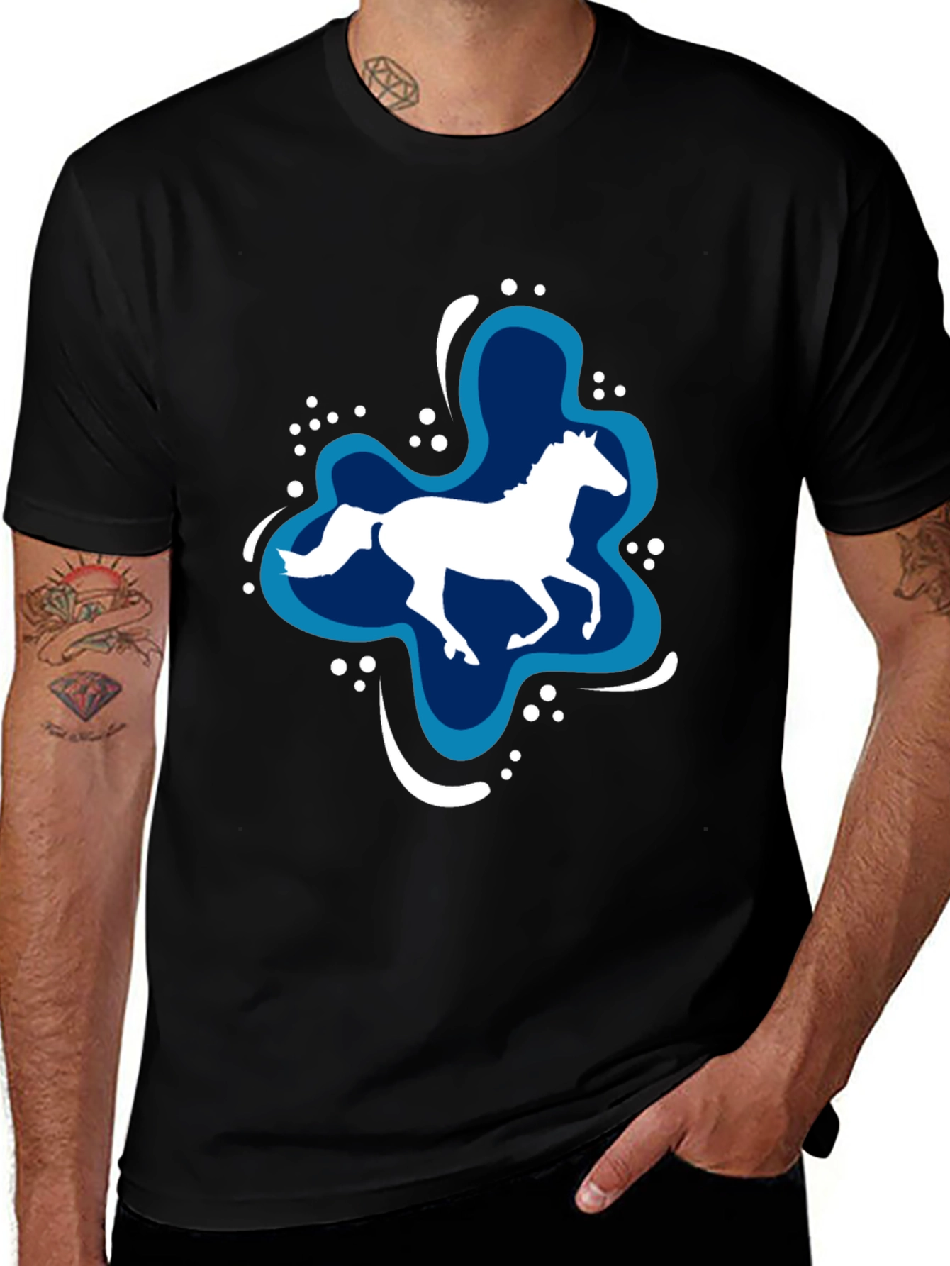 Variant 10 of Horse Splash Graphic T-Shirt - Black