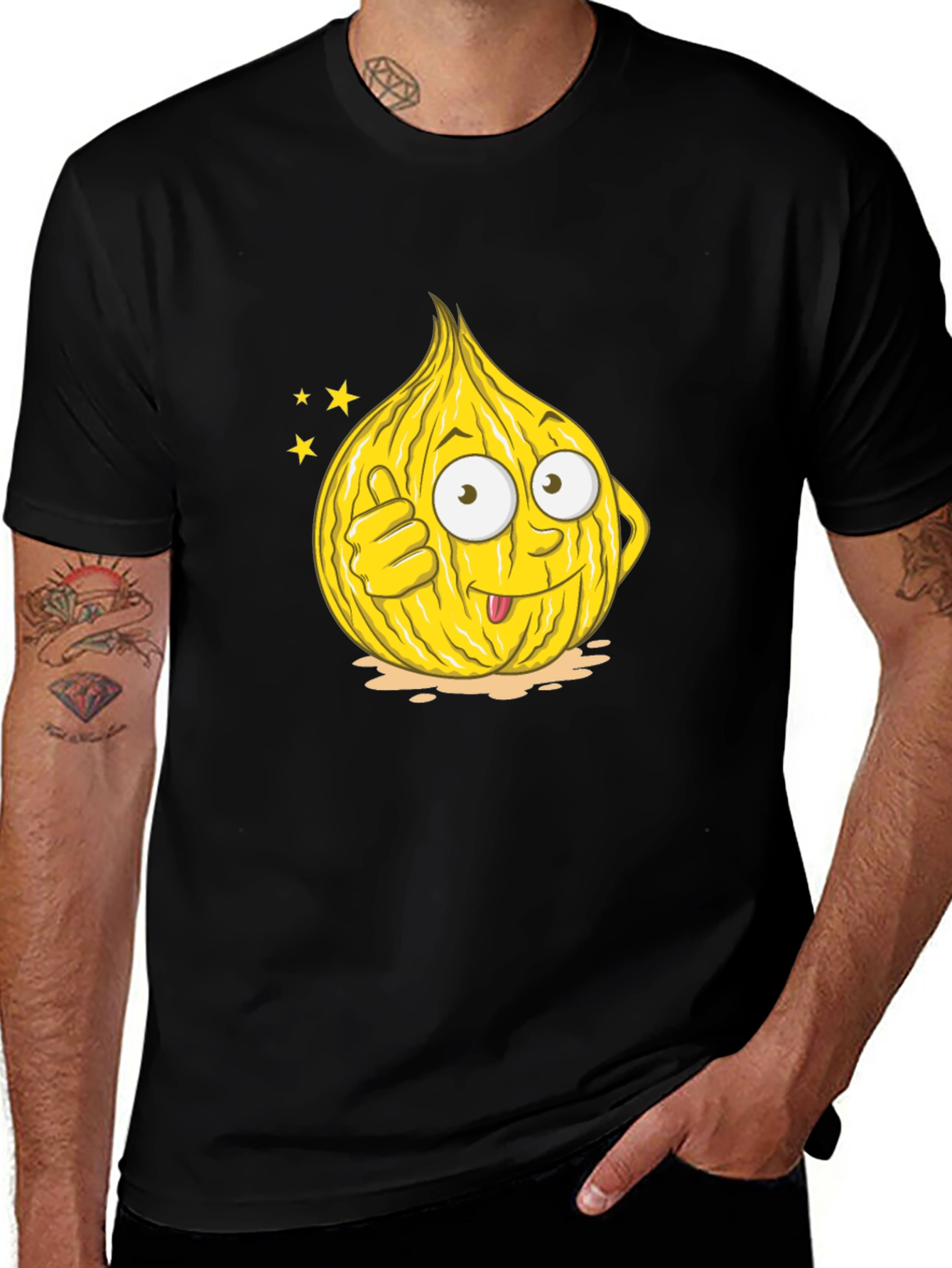 Variant 6 of Funny Onion Cartoon Graphic Tee - Black Cotton