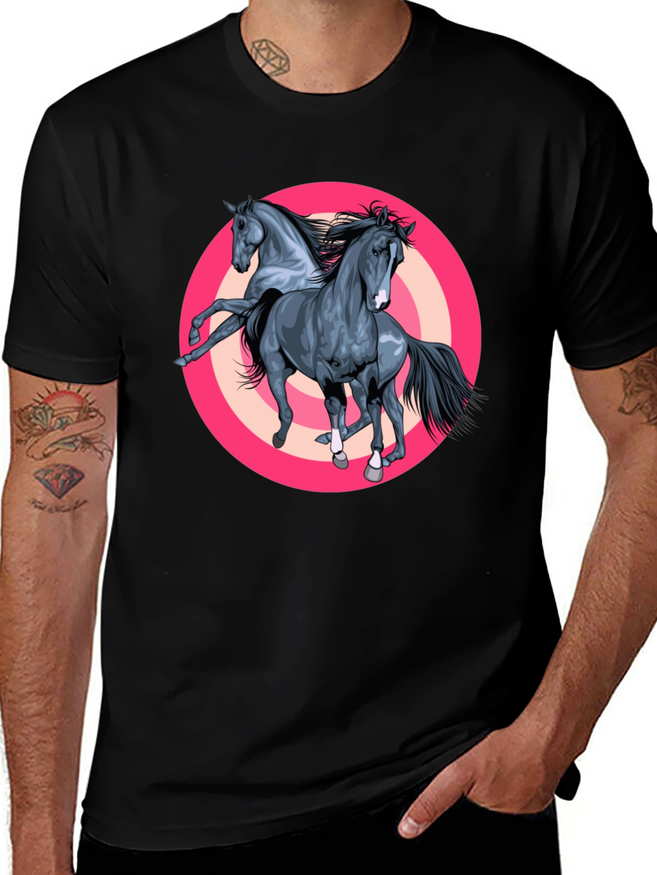 Variant 14 of Horse Graphic Tee - Stylish Men's Black T-Shirt