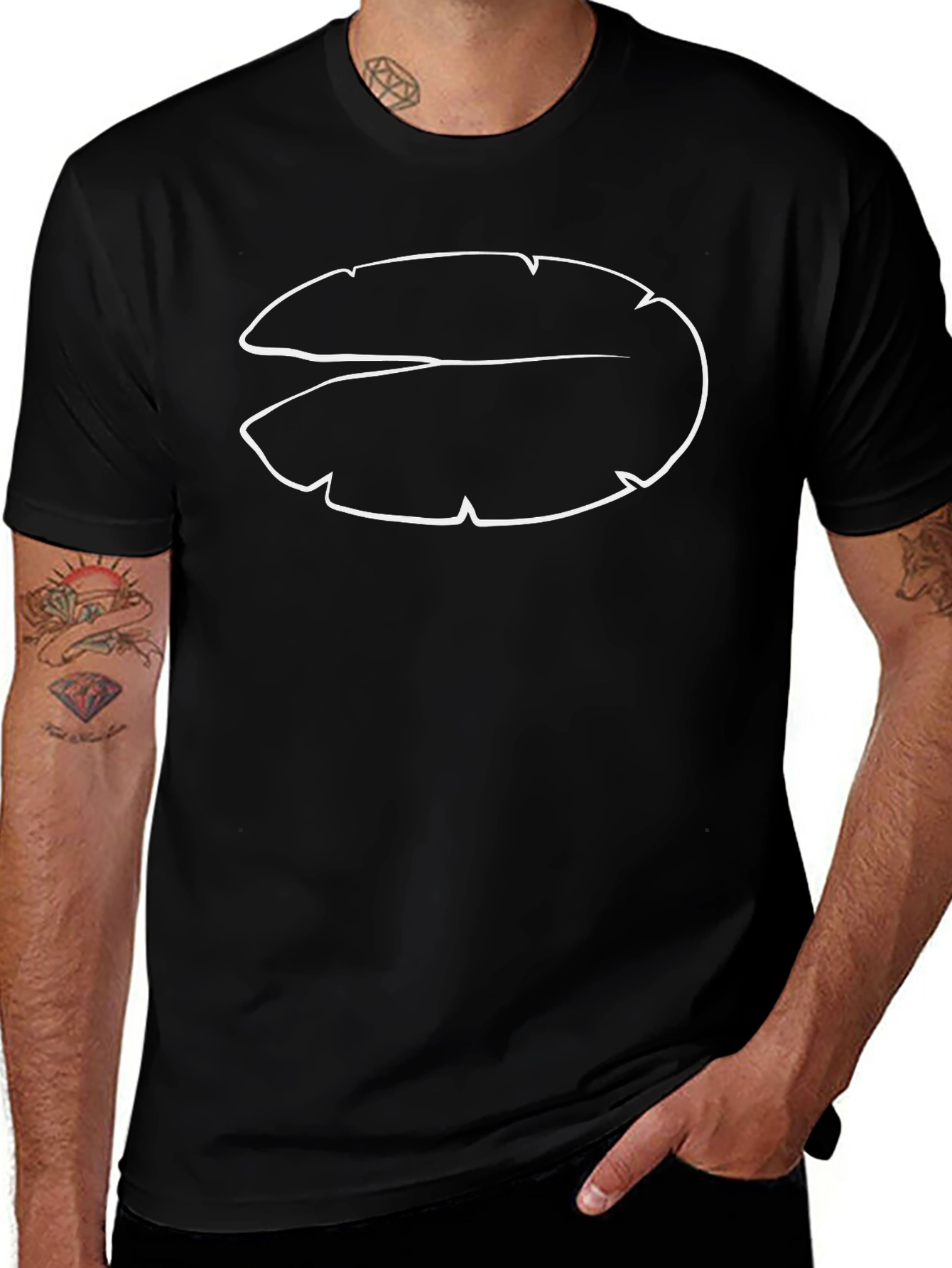 Modern Black T-Shirt with Abstract Leaf Design
