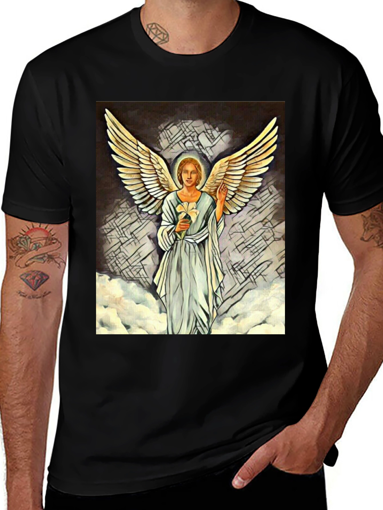 Variant 2 of Angel Wings Graphic Print Black T-Shirt