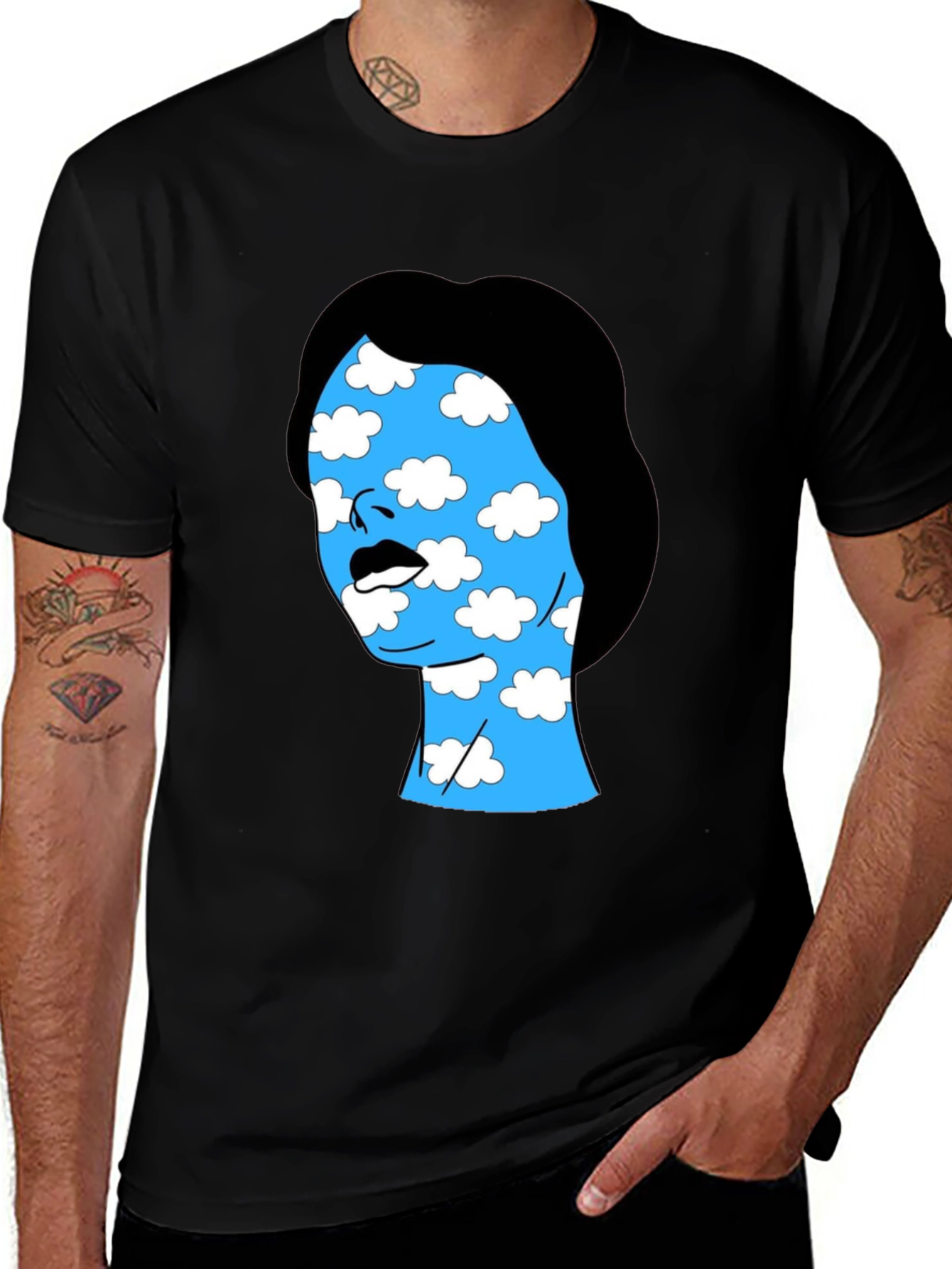 Variant 22 of Cloud Face Graphic Tee - Black Cotton Blend T-Shirt