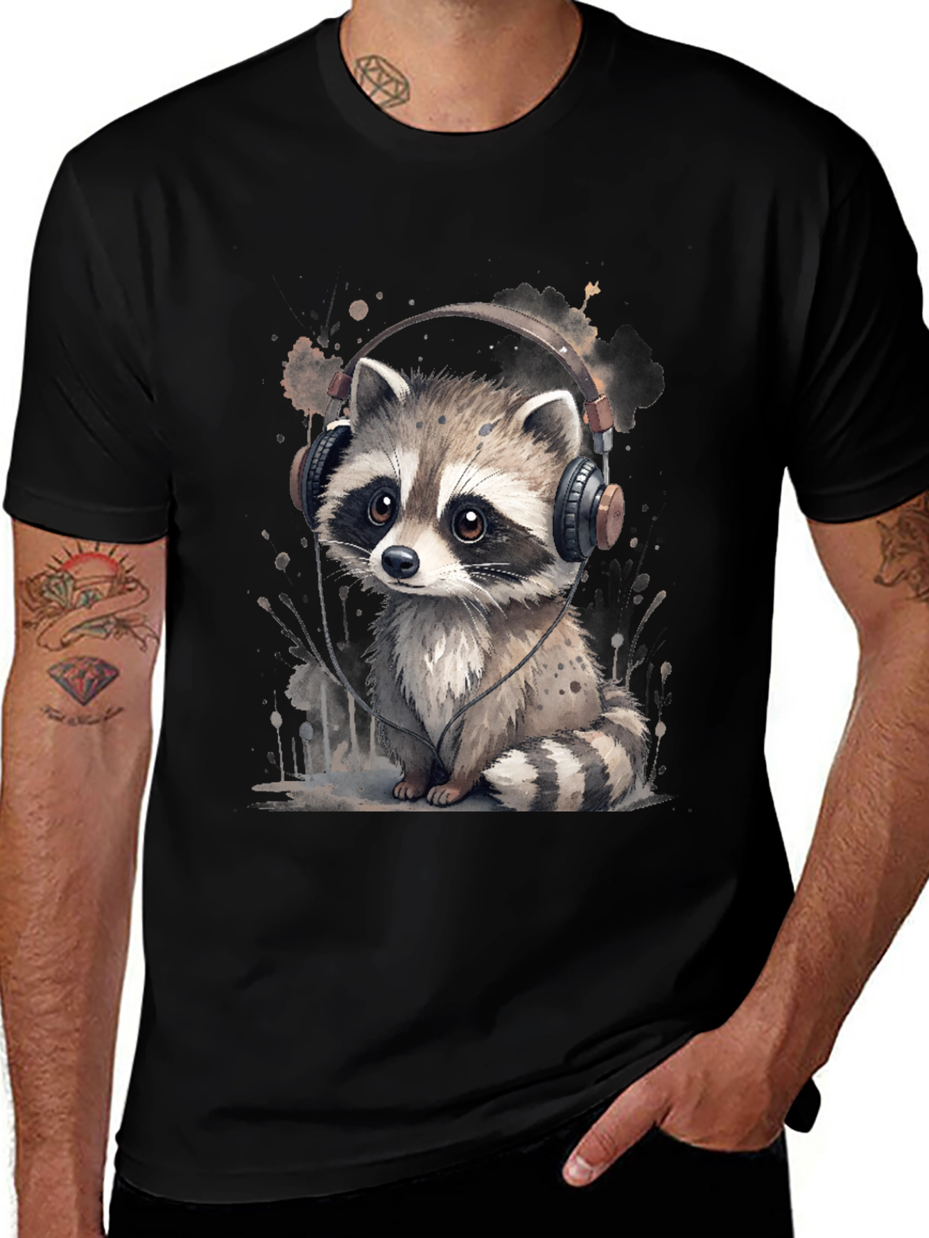 Variant 9 of Raccoon Headphone Graphic Tee