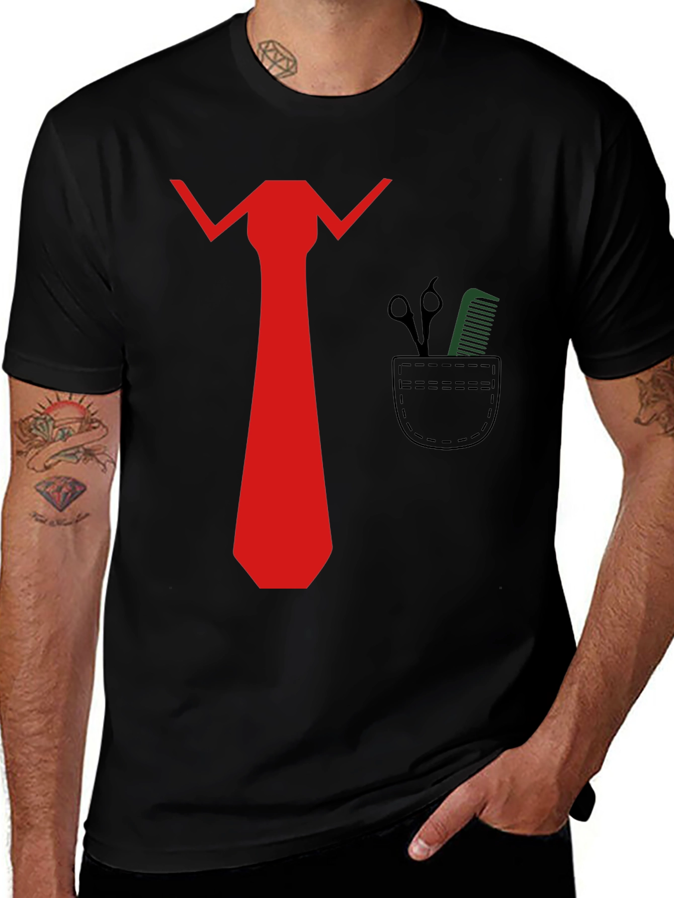 Variant 23 of Barber Style T-Shirt - Red Tie & Tool Pocket Design