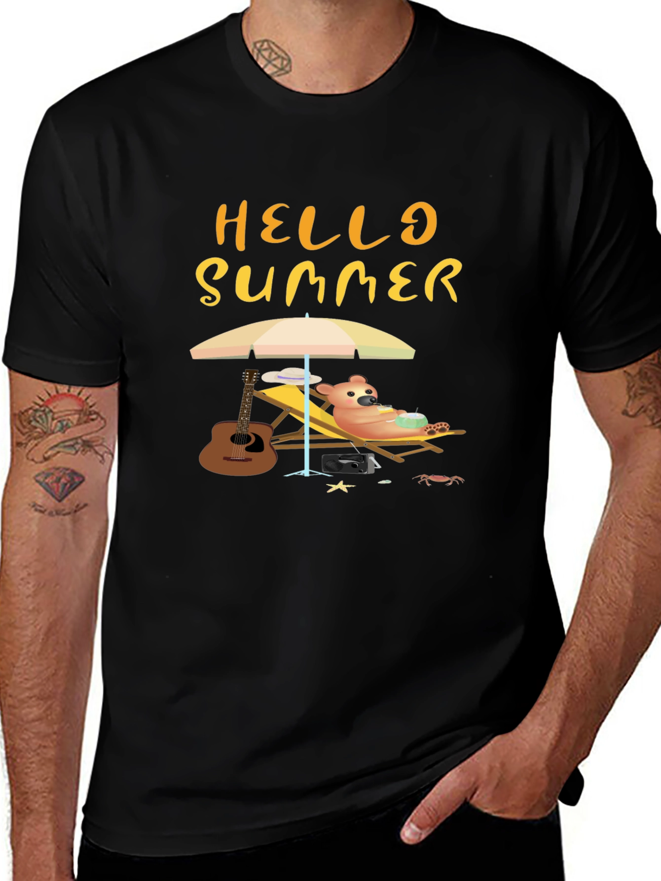 Hello Summer T-Shirt - Relaxing Bear Graphic Tee