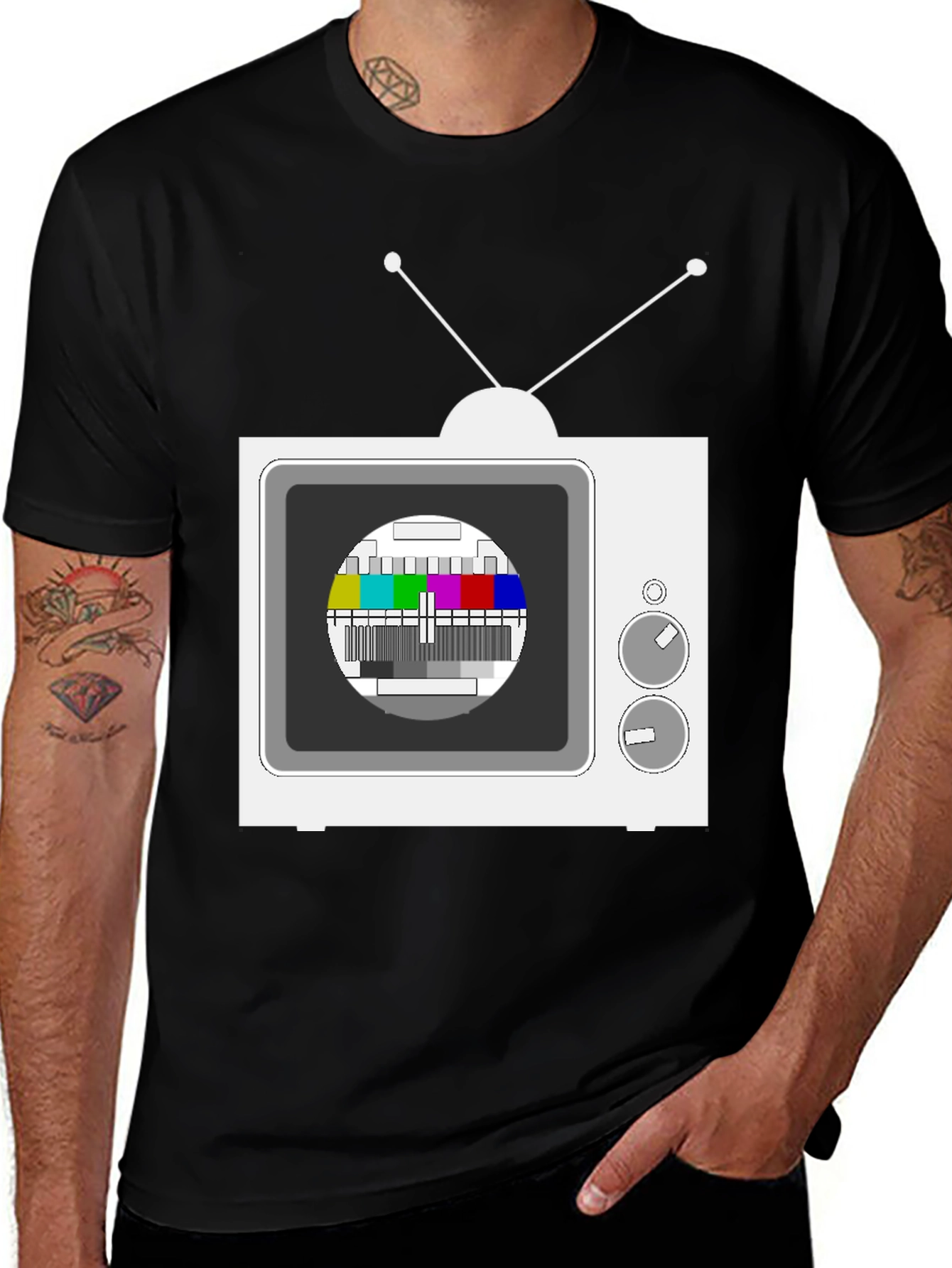 Variant 30 of Retro TV Patterned Black T-Shirt