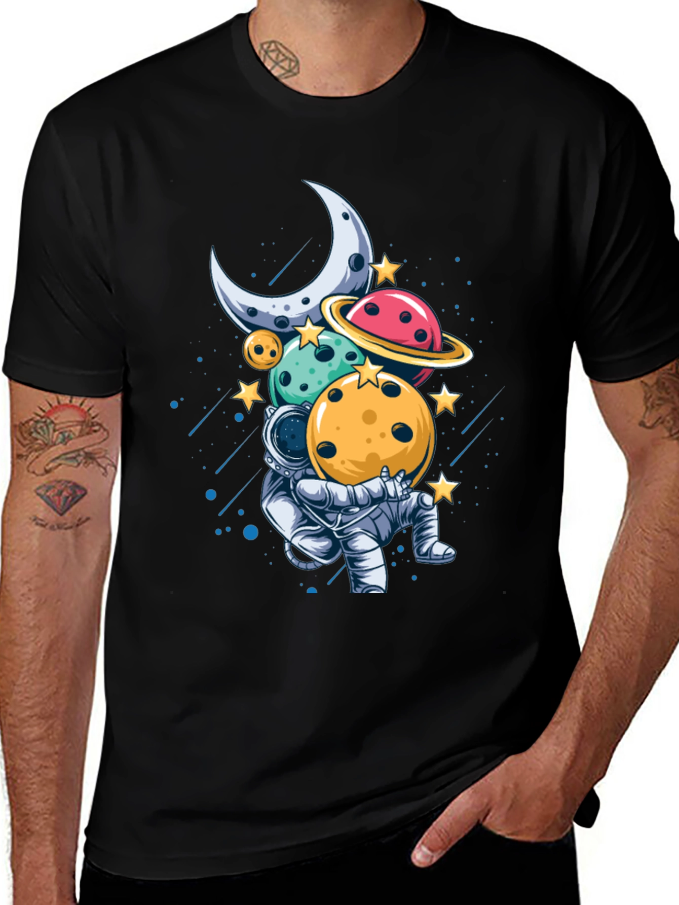 Astronaut & Planets Graphic T-Shirt - Space Lover Tee