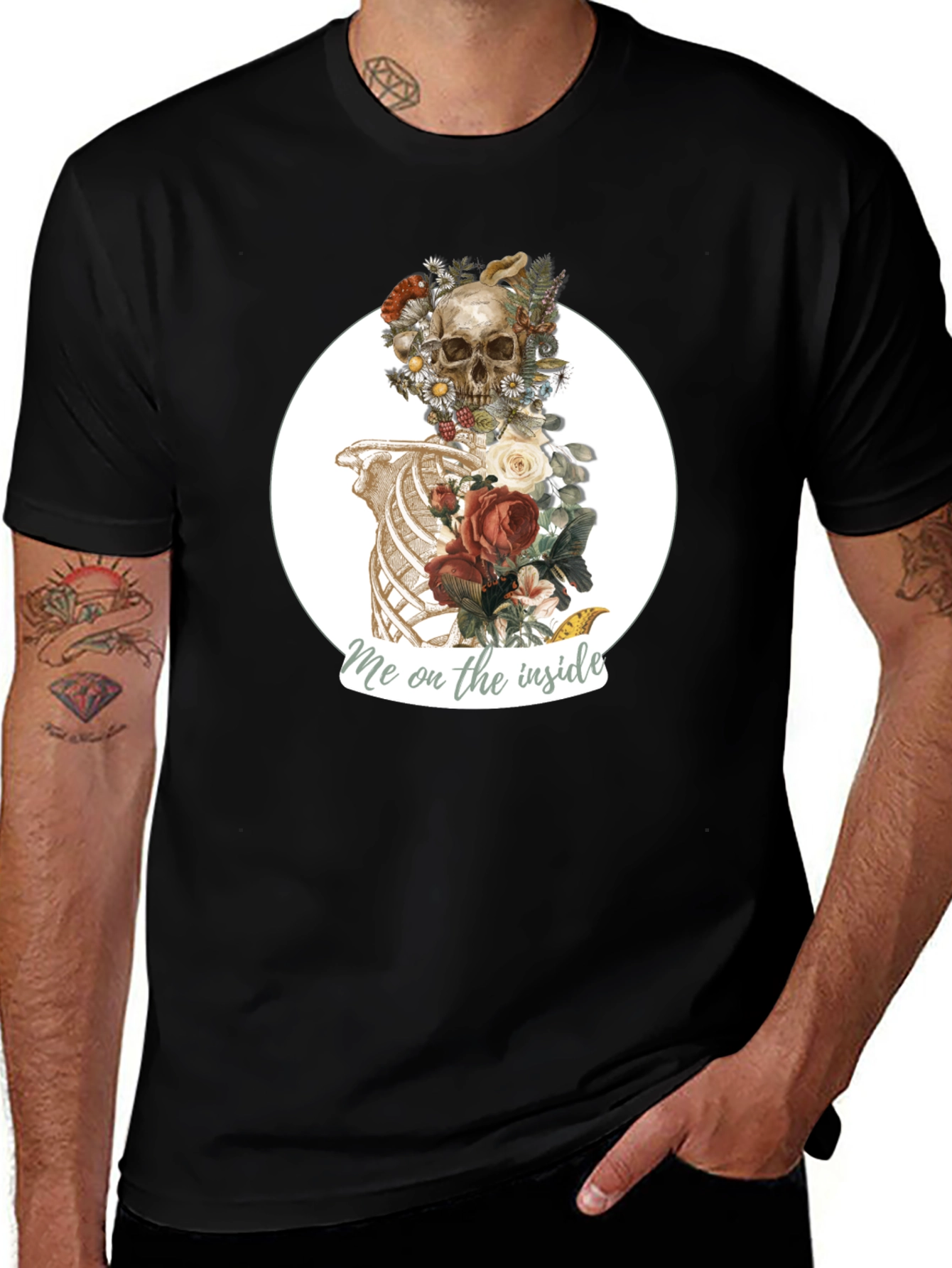 Variant 15 of Floral Skull & Ribcage Graphic Tee - Me on the Inside T-Shirt