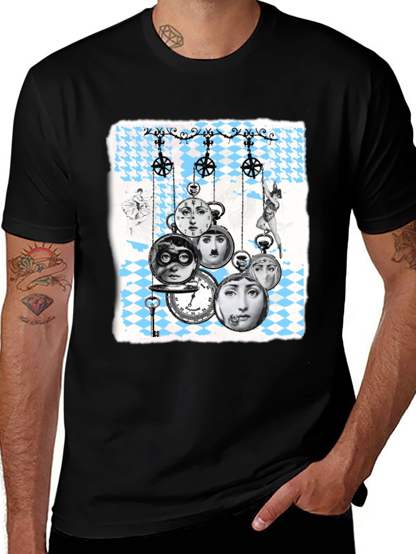 Variant 11 of Clock Faces Graphic Tee - Black Cotton T-Shirt