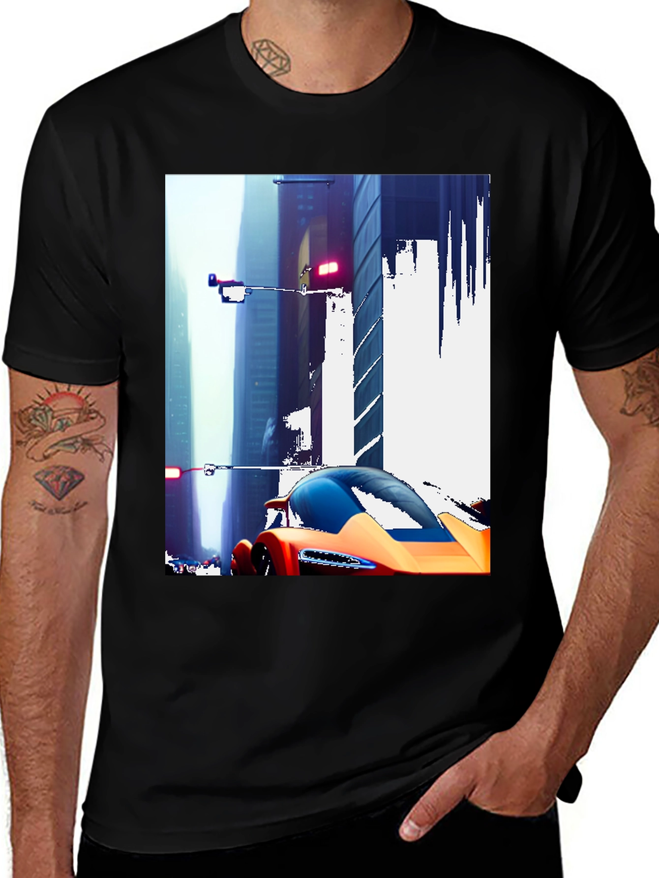 Variant 8 of Futuristic Car Cityscape Graphic Black T-Shirt