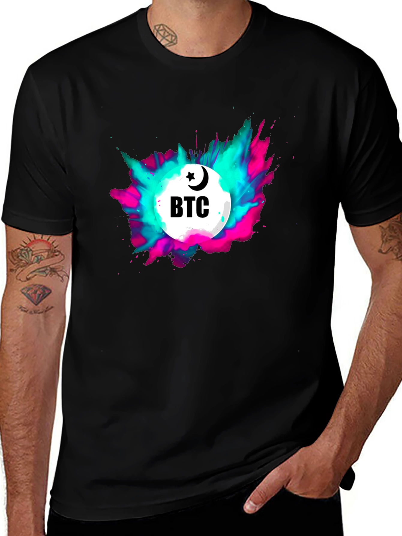 Variant 22 of Trendy Black T-Shirt with BTC Design