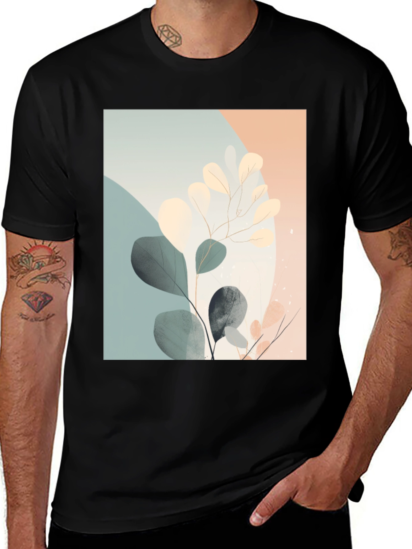 Variant 27 of Botanical Print Black T-Shirt