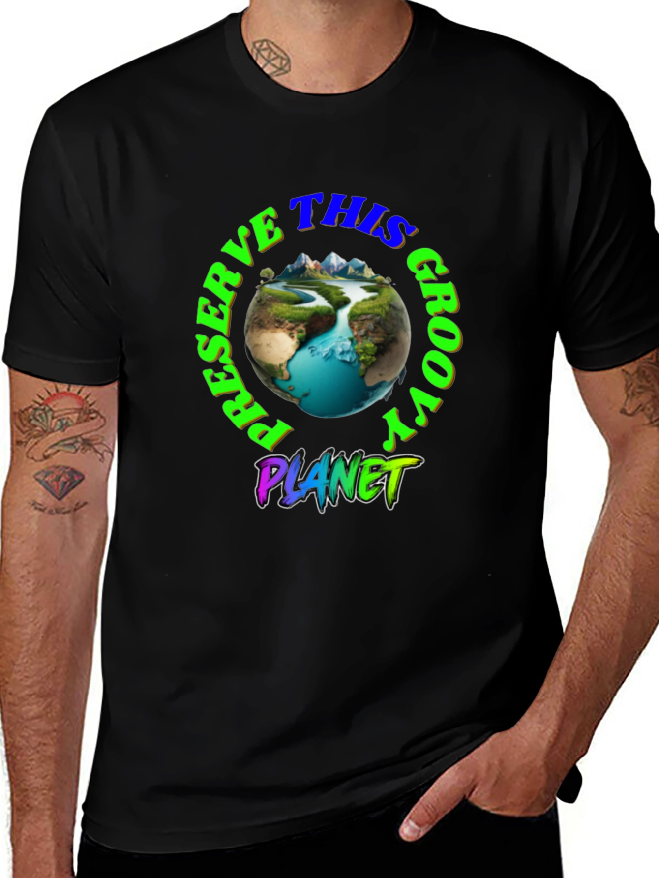 Variant 11 of Preserve This Groovy Planet Black Graphic T-Shirt