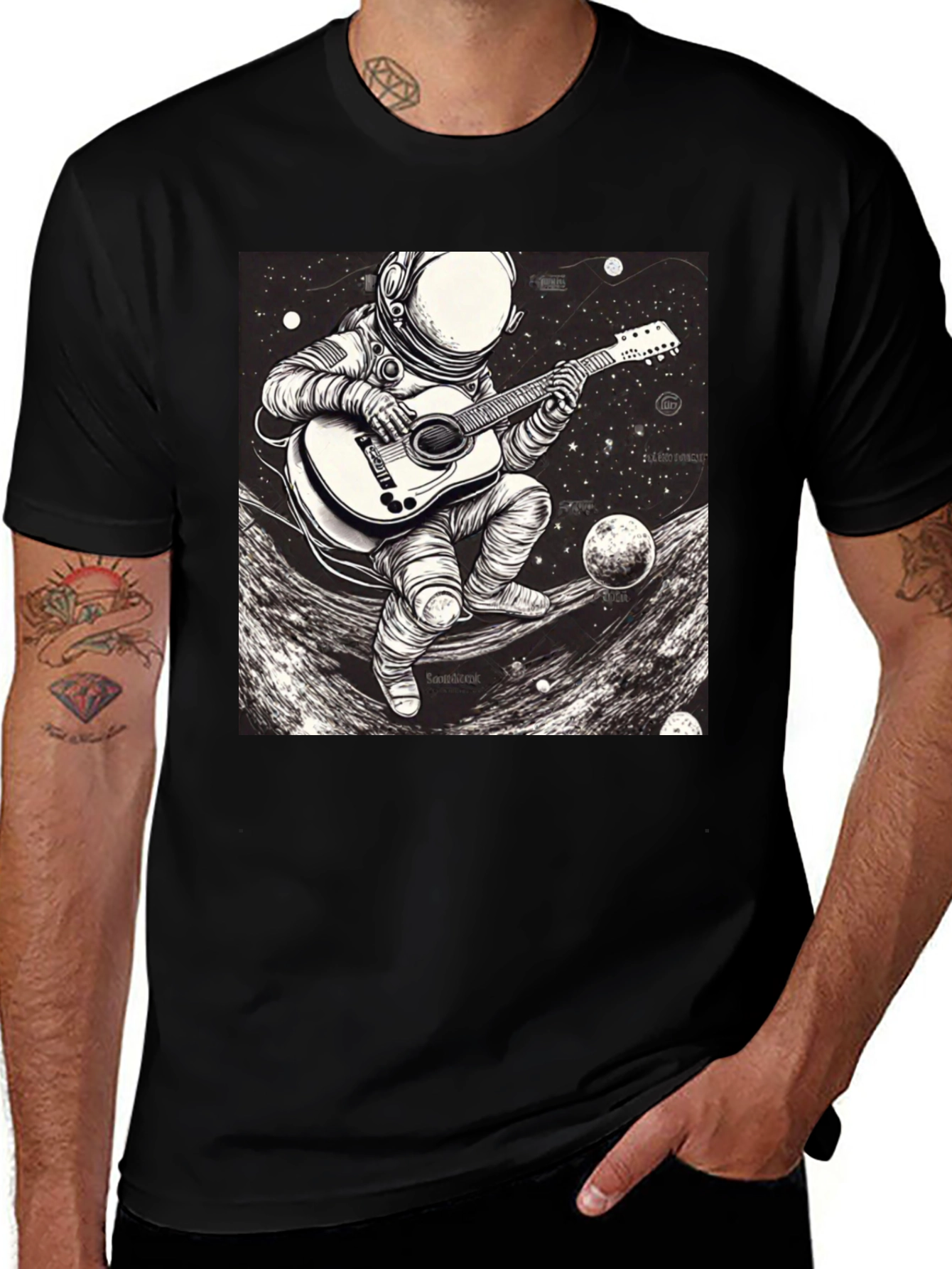 Variant 6 of Astronaut Guitar Player Graphic Tee - Black