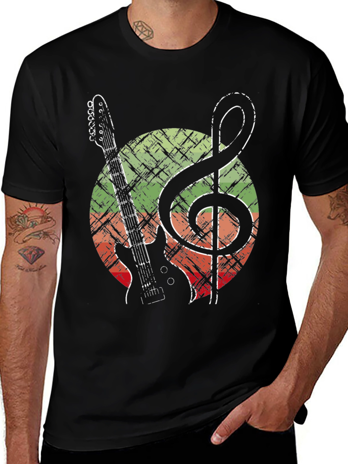 Variant 8 of Guitar & Treble Clef Graphic Tee - Music Lover Shirt