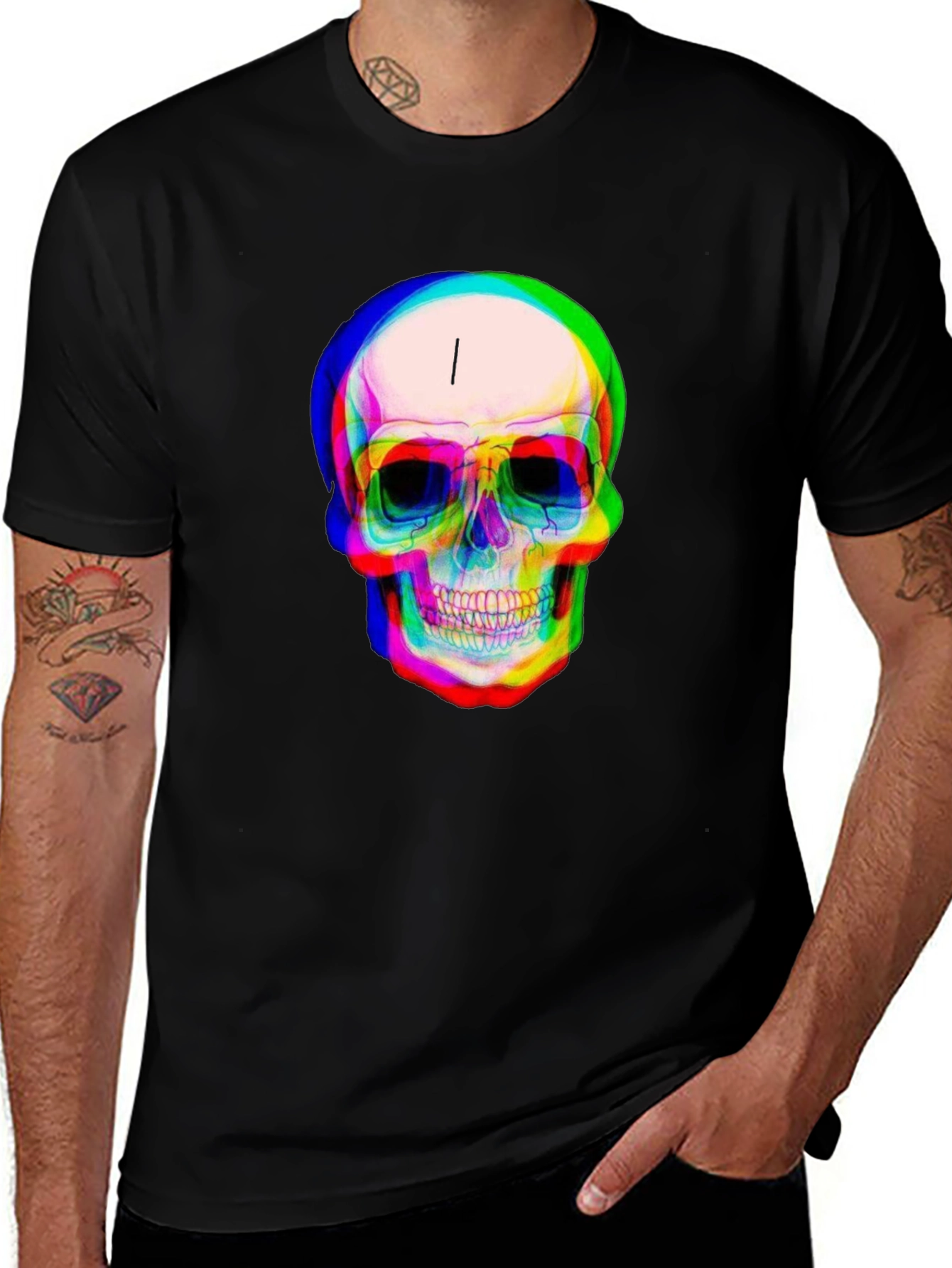 Variant 25 of Skull Graphic T-Shirt - Black Crew Neck Tee