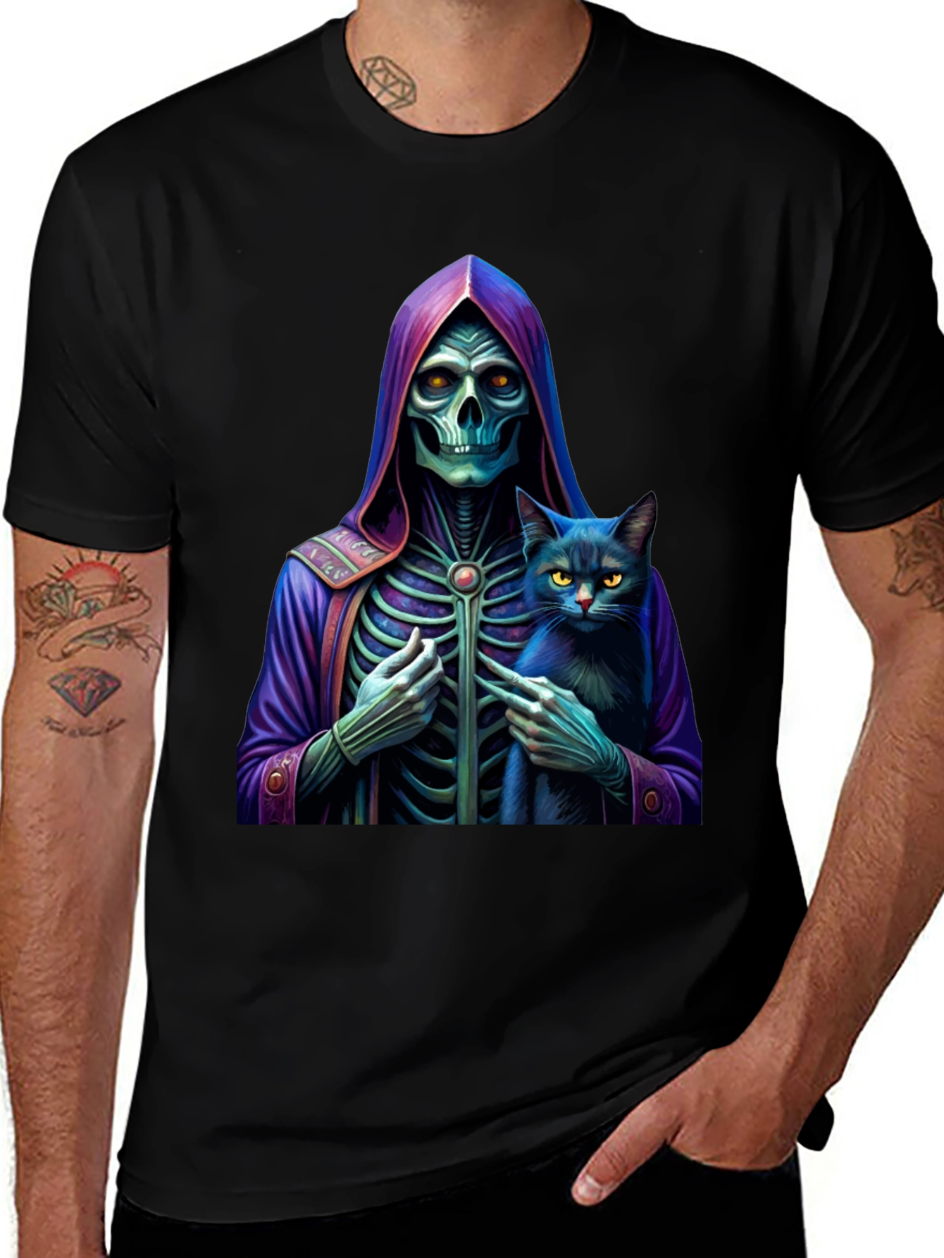 Variant 17 of Grim Reaper & Cat Graphic Tee - Unique Design