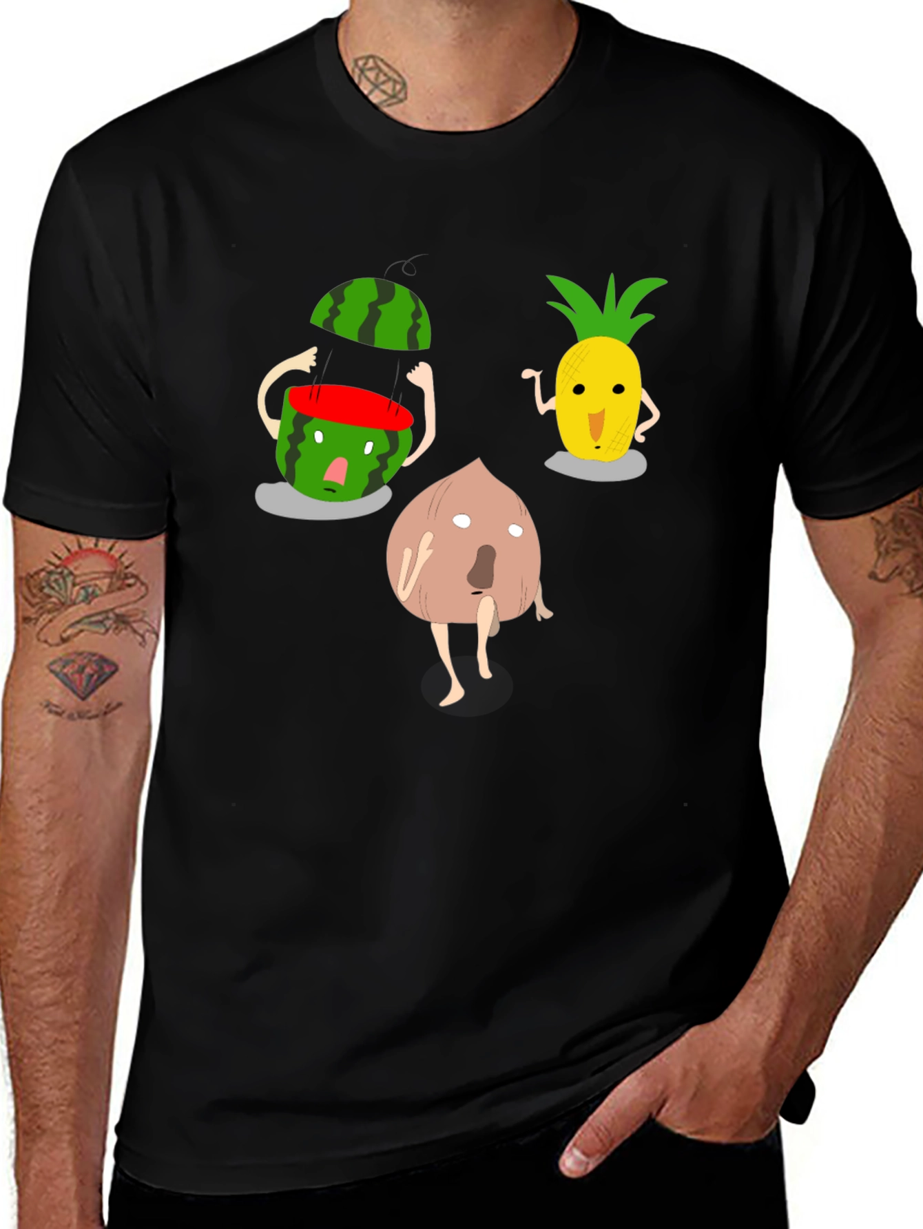 Funny Fruit Cartoon Graphic Print T-Shirt