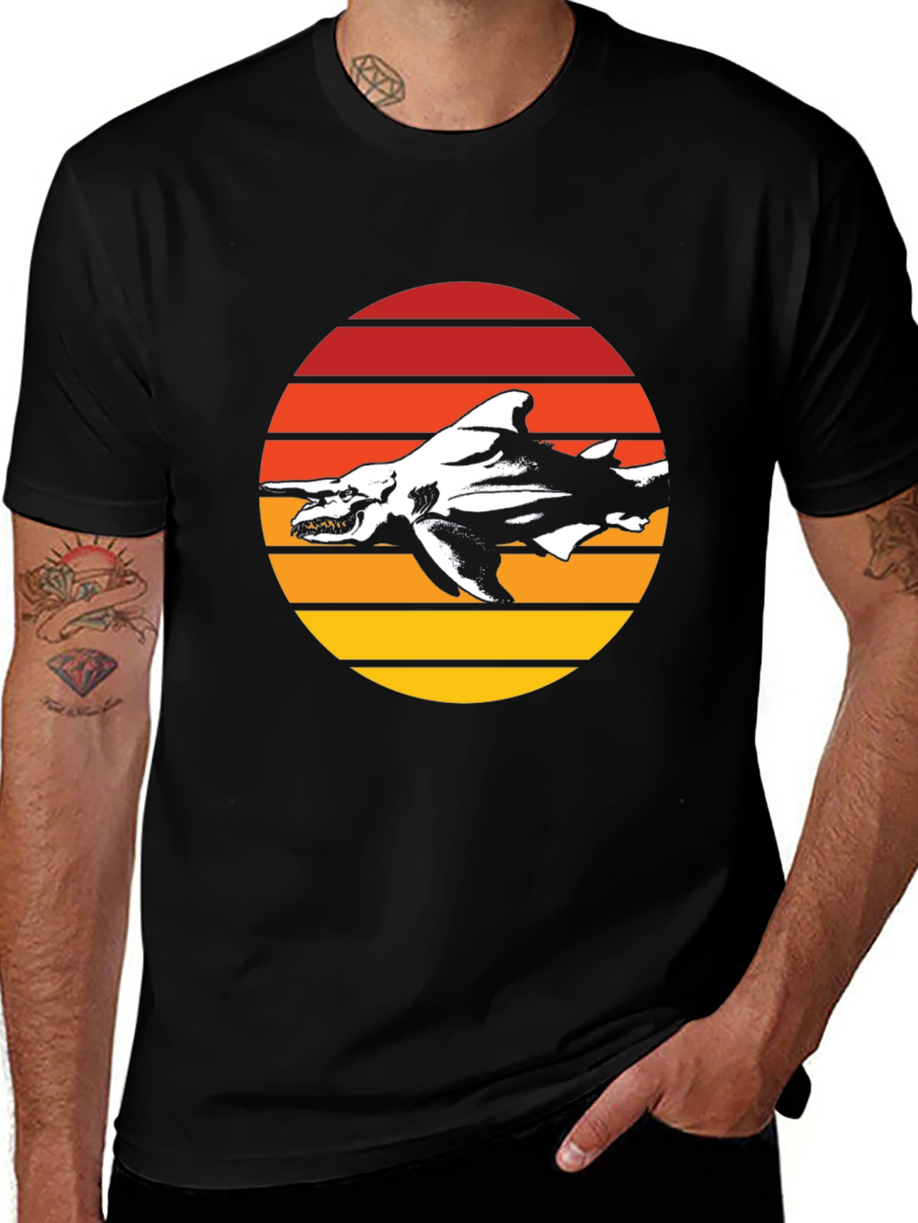 Variant 29 of Retro Shark Graphic T-Shirt - Black