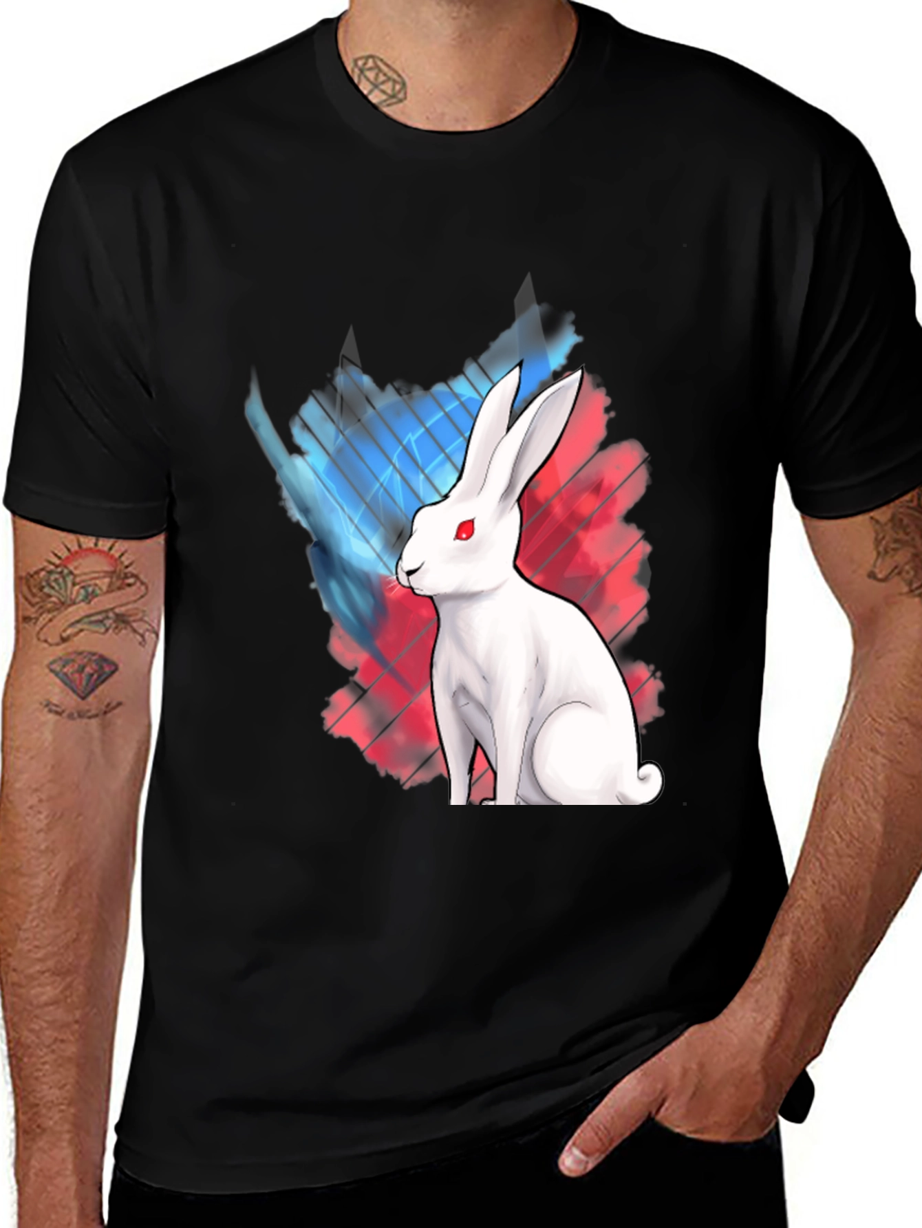 Variant 12 of Rabbit Graphic Tee - Black Cotton Blend