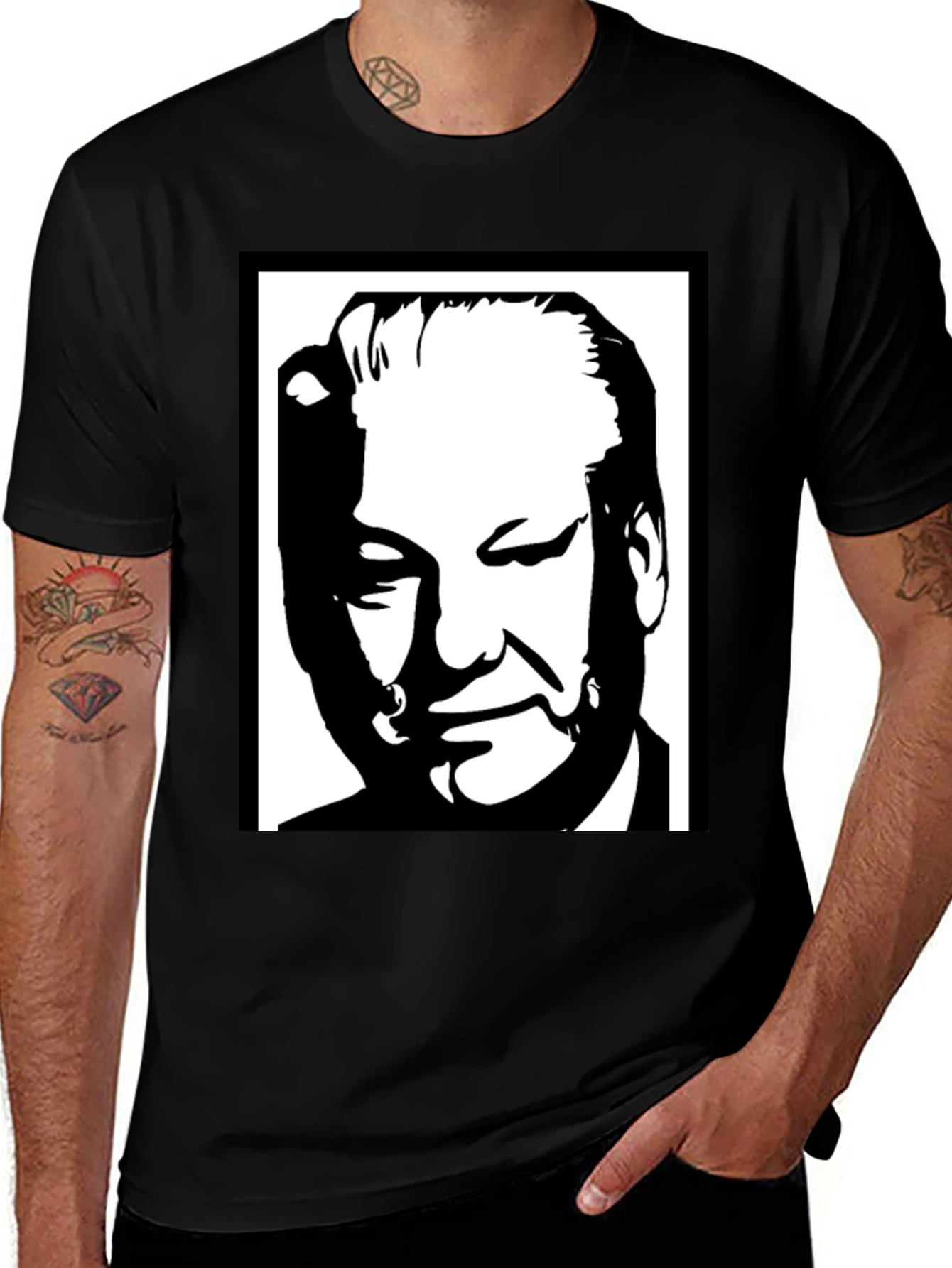 Variant 6 of Black Graphic Tee: Portrait Design