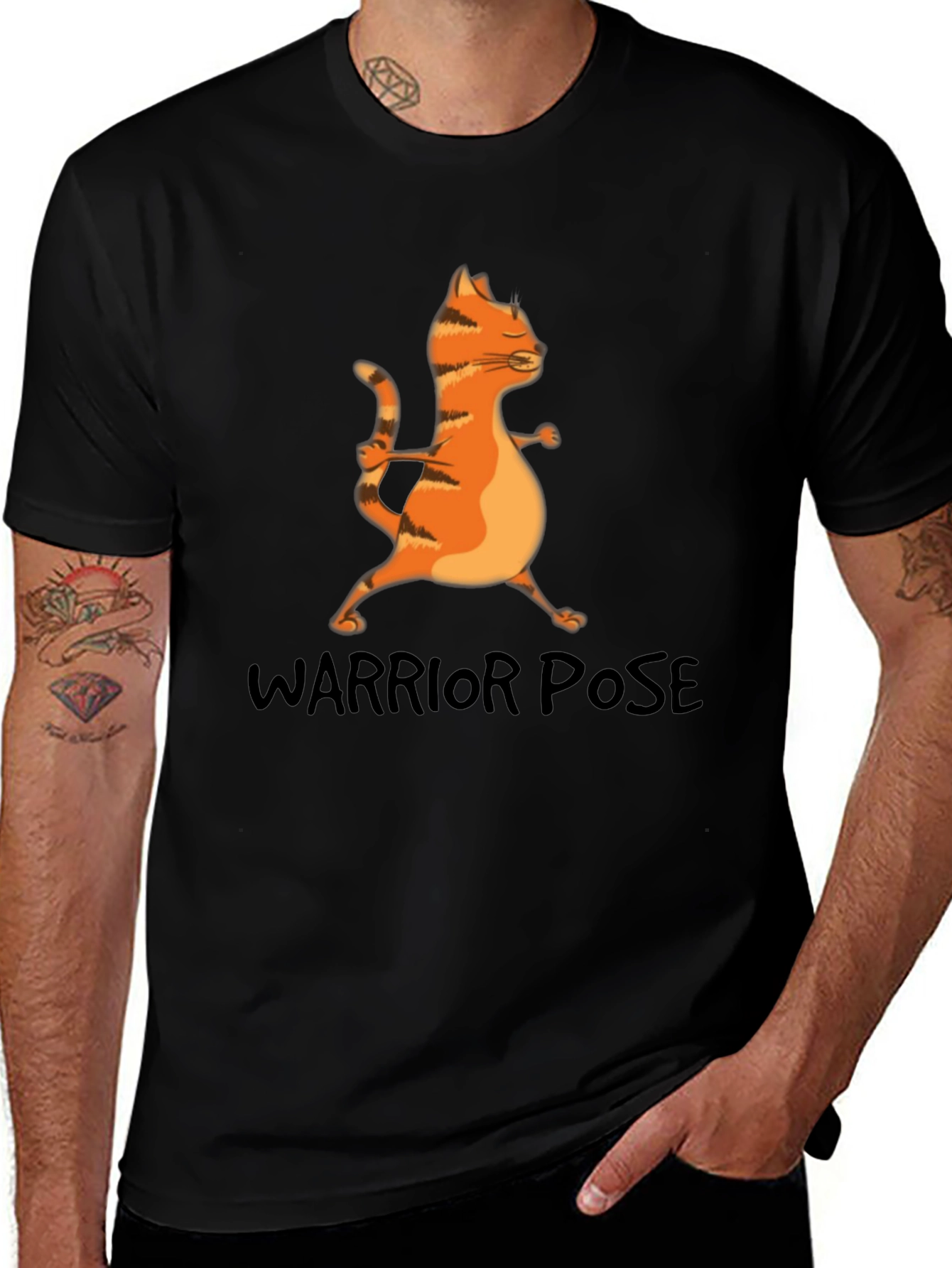 Variant 2 of Warrior Pose Yoga Cat Graphic T-Shirt - Black
