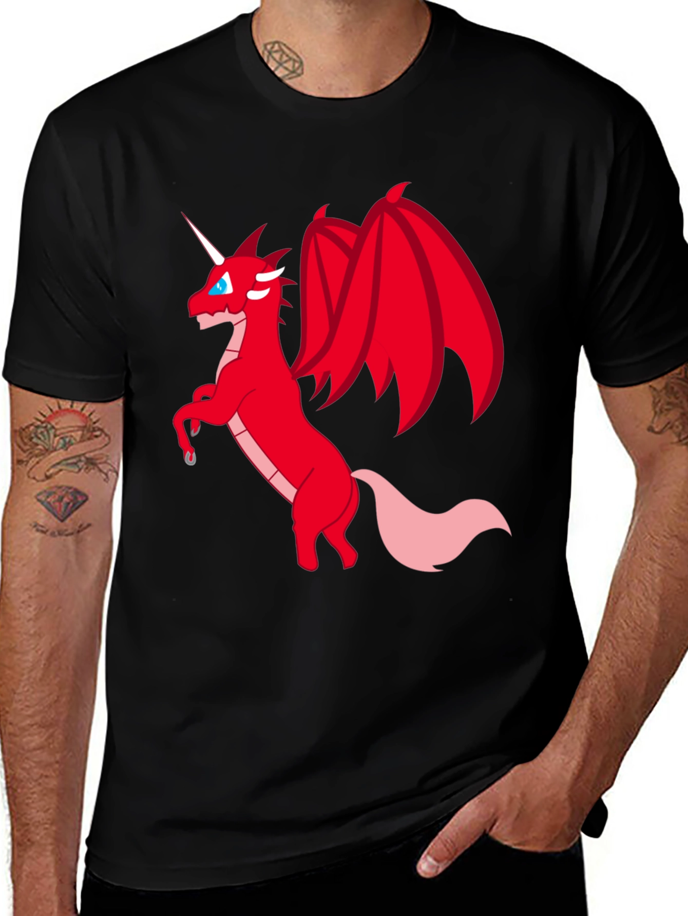 Variant 11 of Dragon Unicorn Graphic Tee - Men's Black T-Shirt