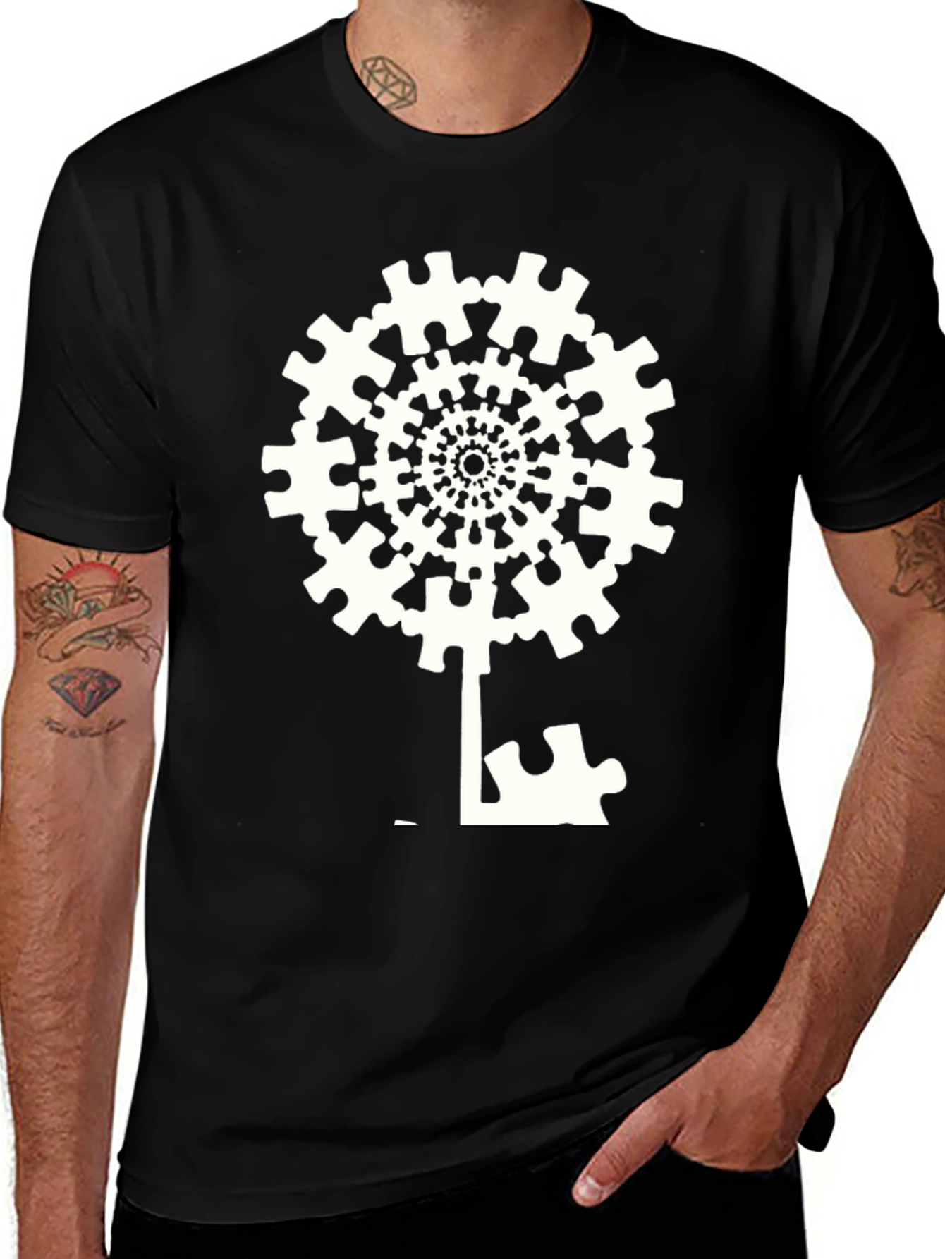 Variant 13 of Puzzle Piece Tree T-Shirt - Abstract Key Design