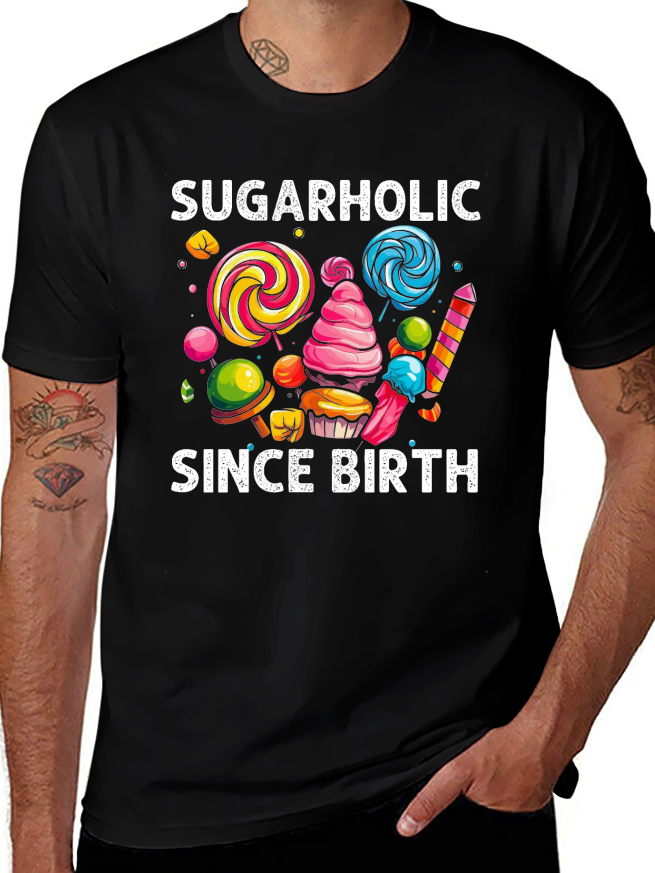 Variant 26 of Sugarholic Since Birth T-Shirt - Fun Candy Design
