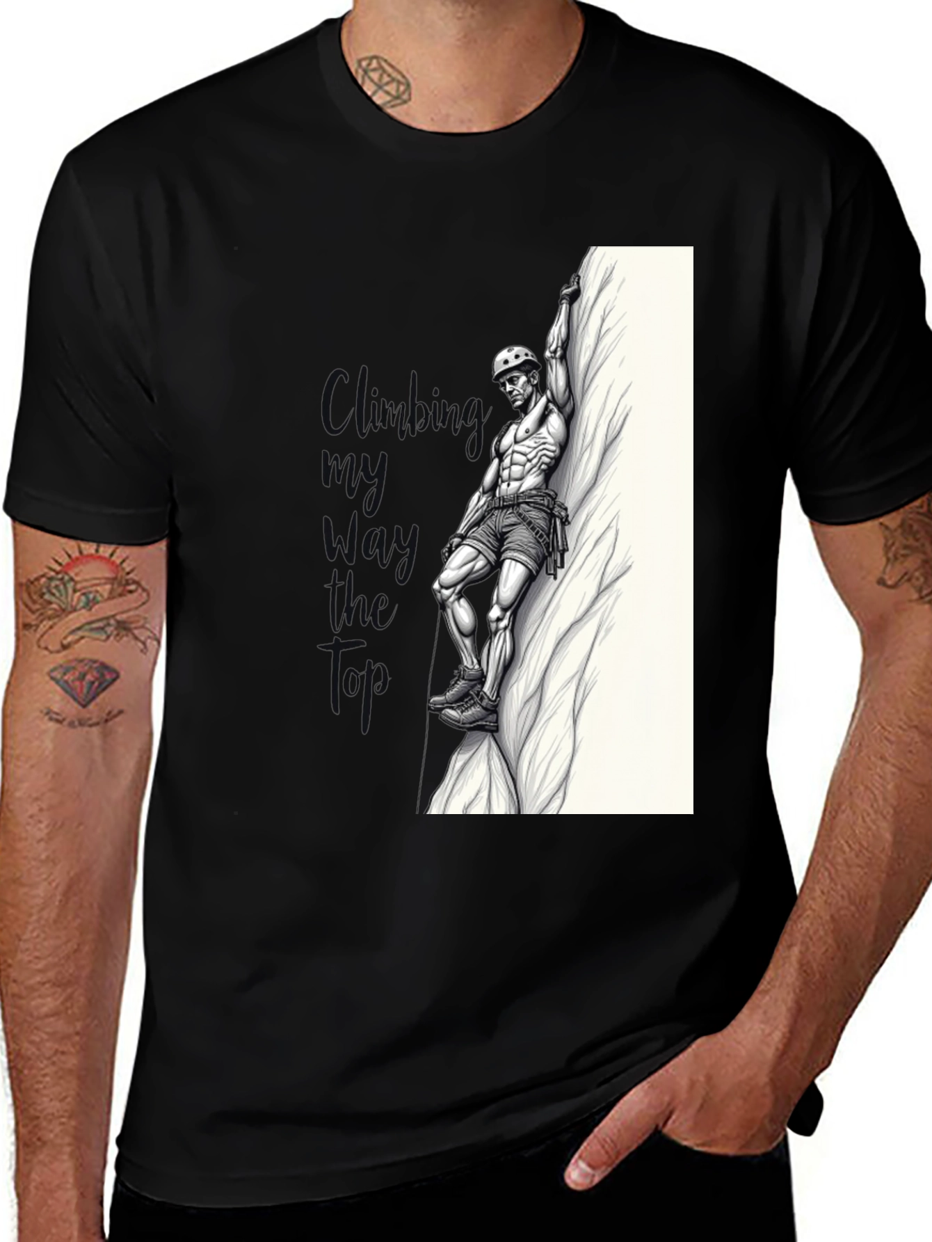 Variant 9 of Climbing Graphic Tee - Black Cotton T-Shirt