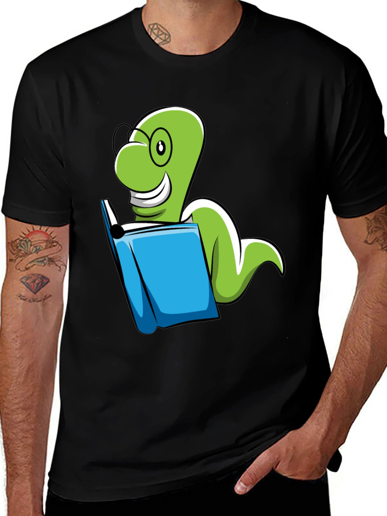 Variant 10 of Bookworm T-Shirt - Reading Green Worm Tee