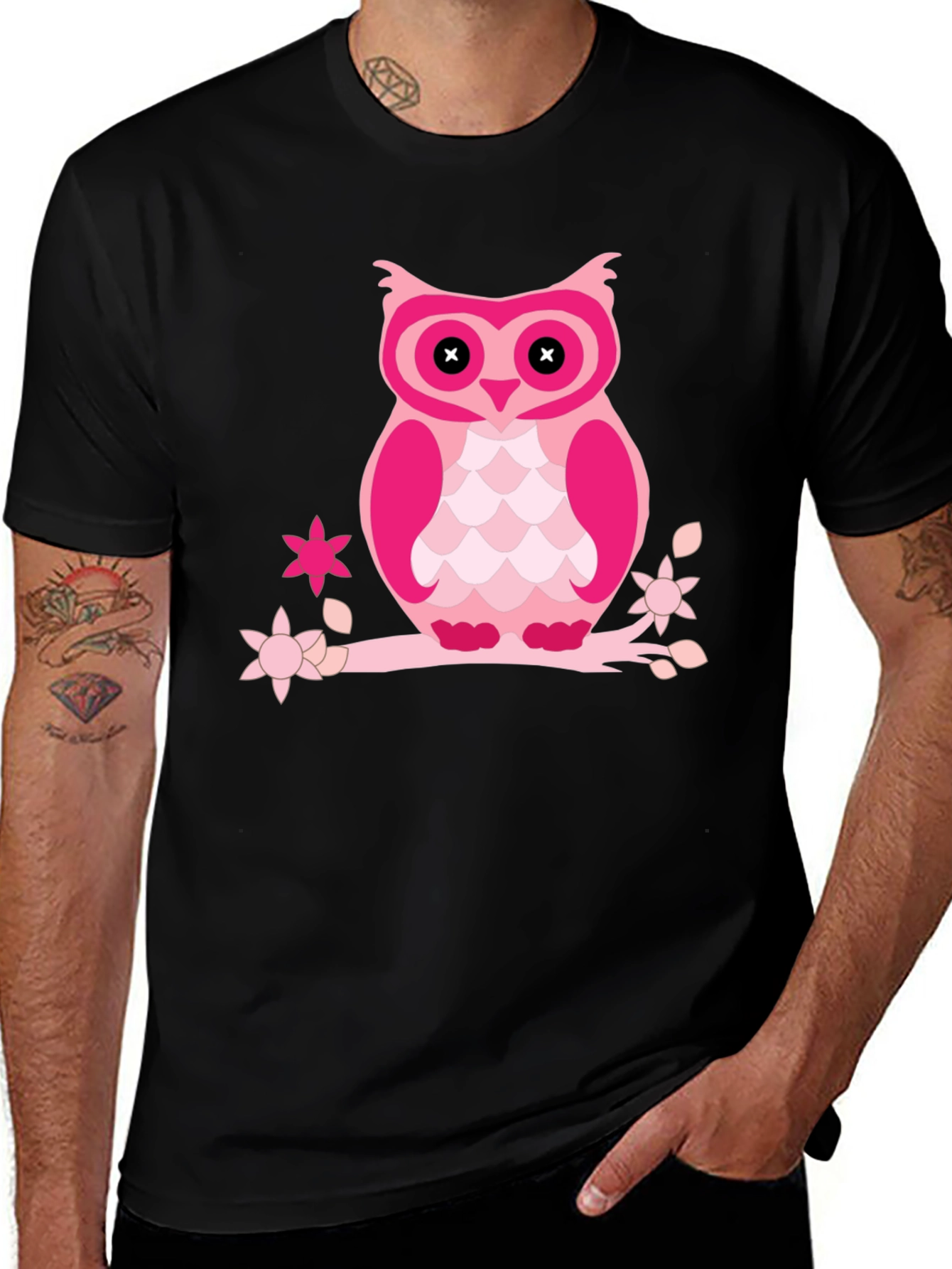 Variant 2 of Pink Owl Graphic Tee - Mens Cotton T-Shirt