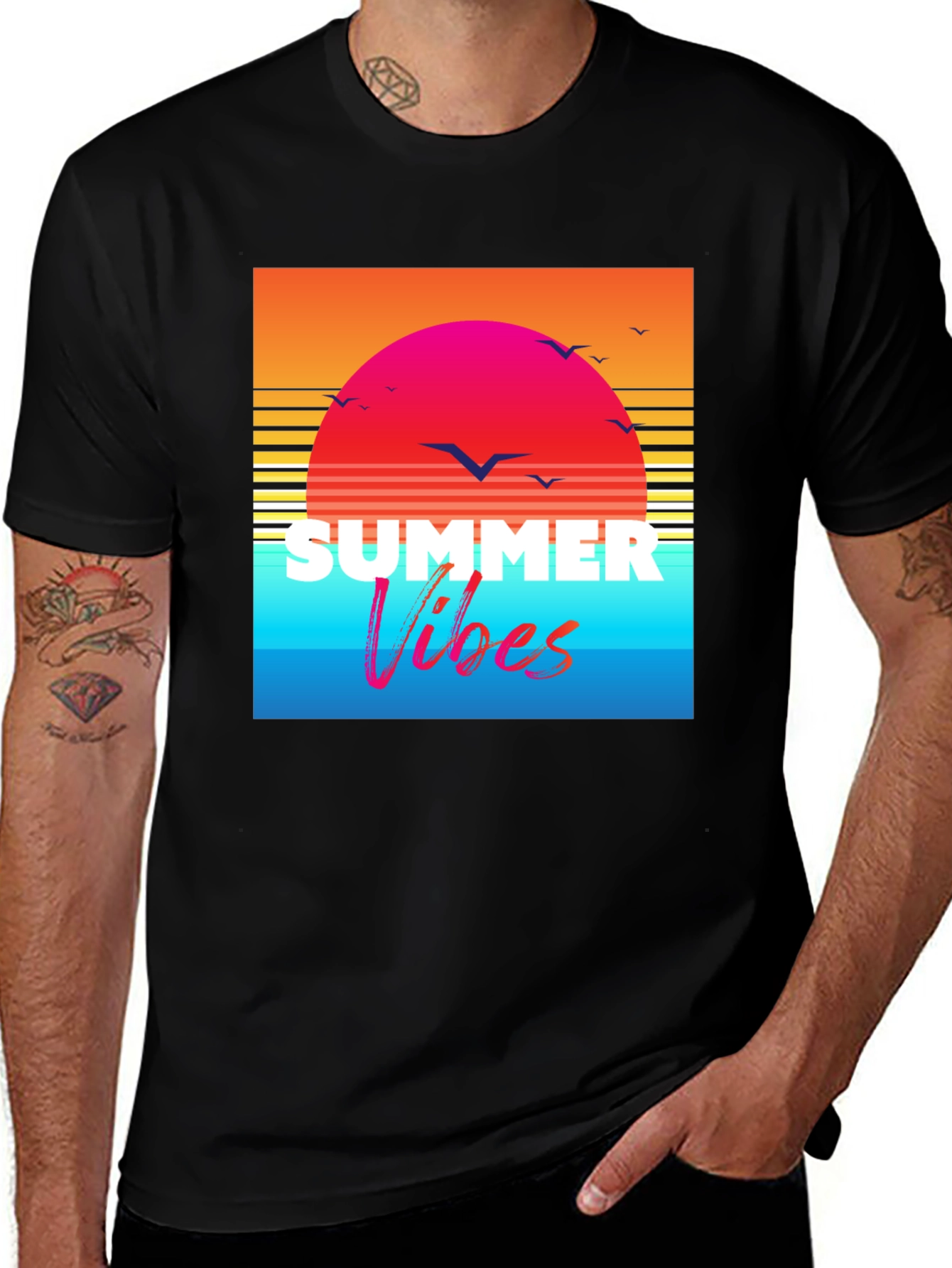 Variant 27 of Summer Vibes Graphic Tee - Retro Sunset Design