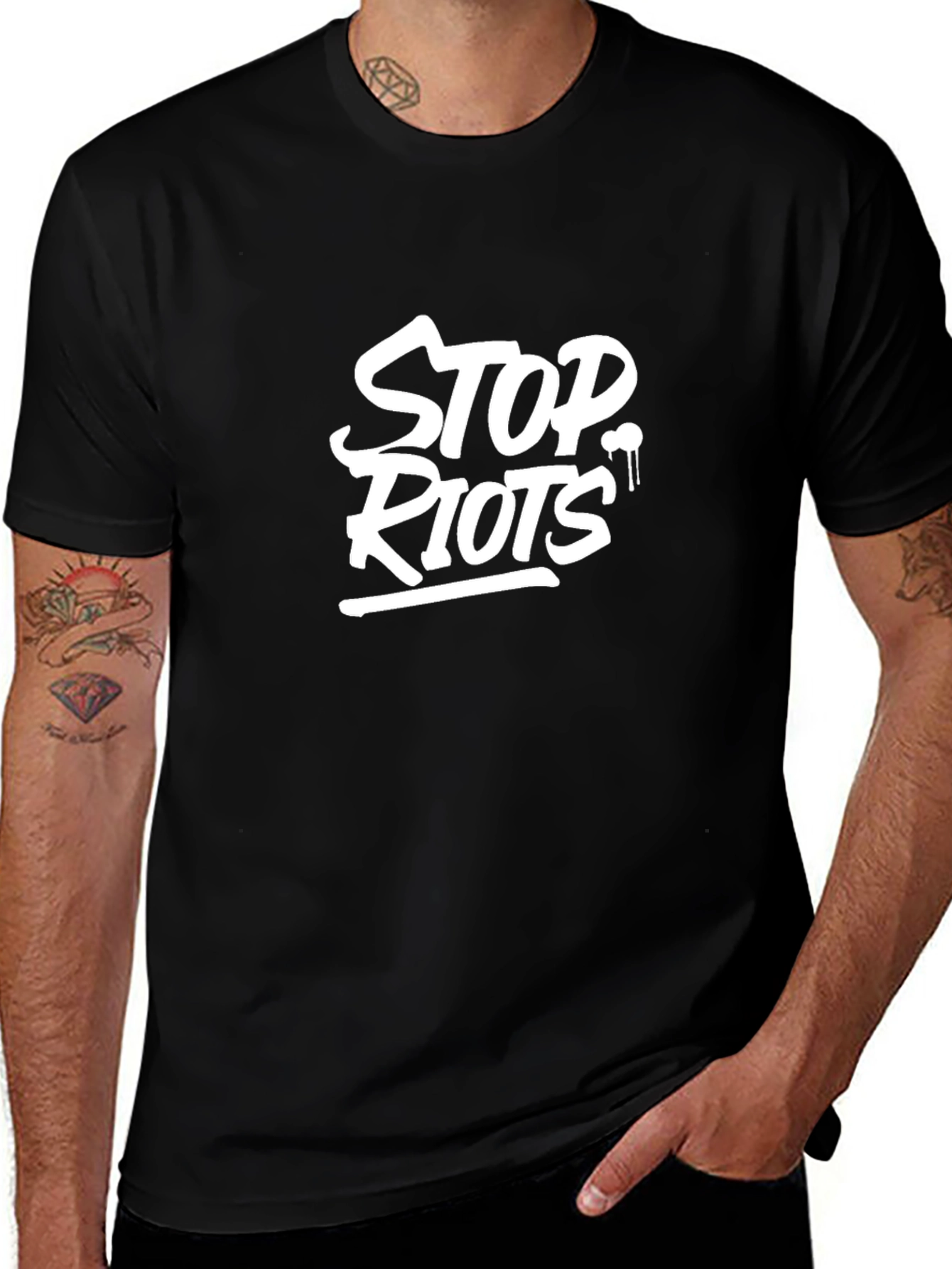 Variant 15 of Stop Riots Graphic Print Black T-Shirt