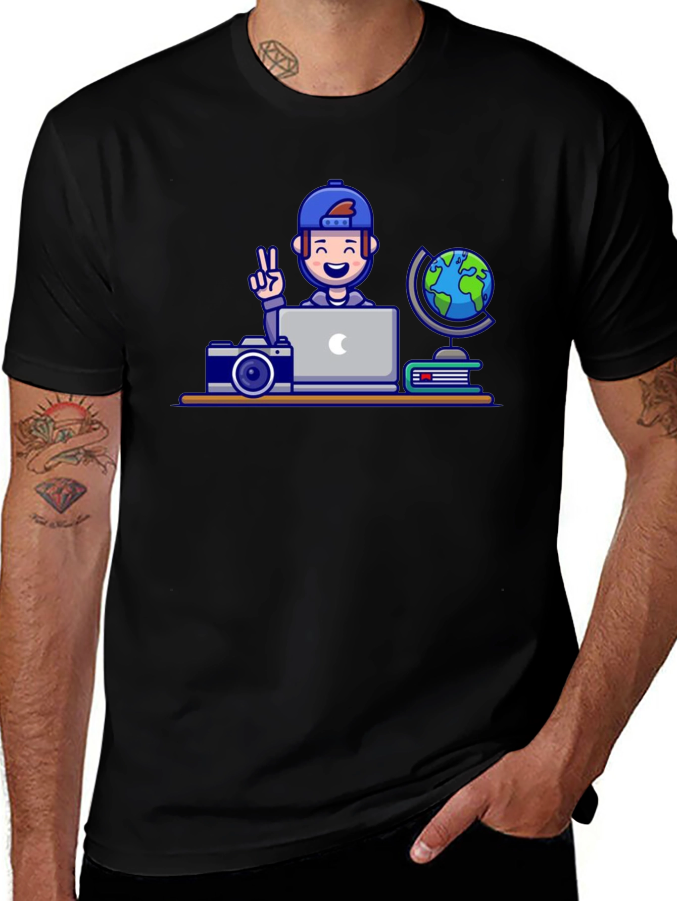 Cartoon Traveler Graphic T-Shirt